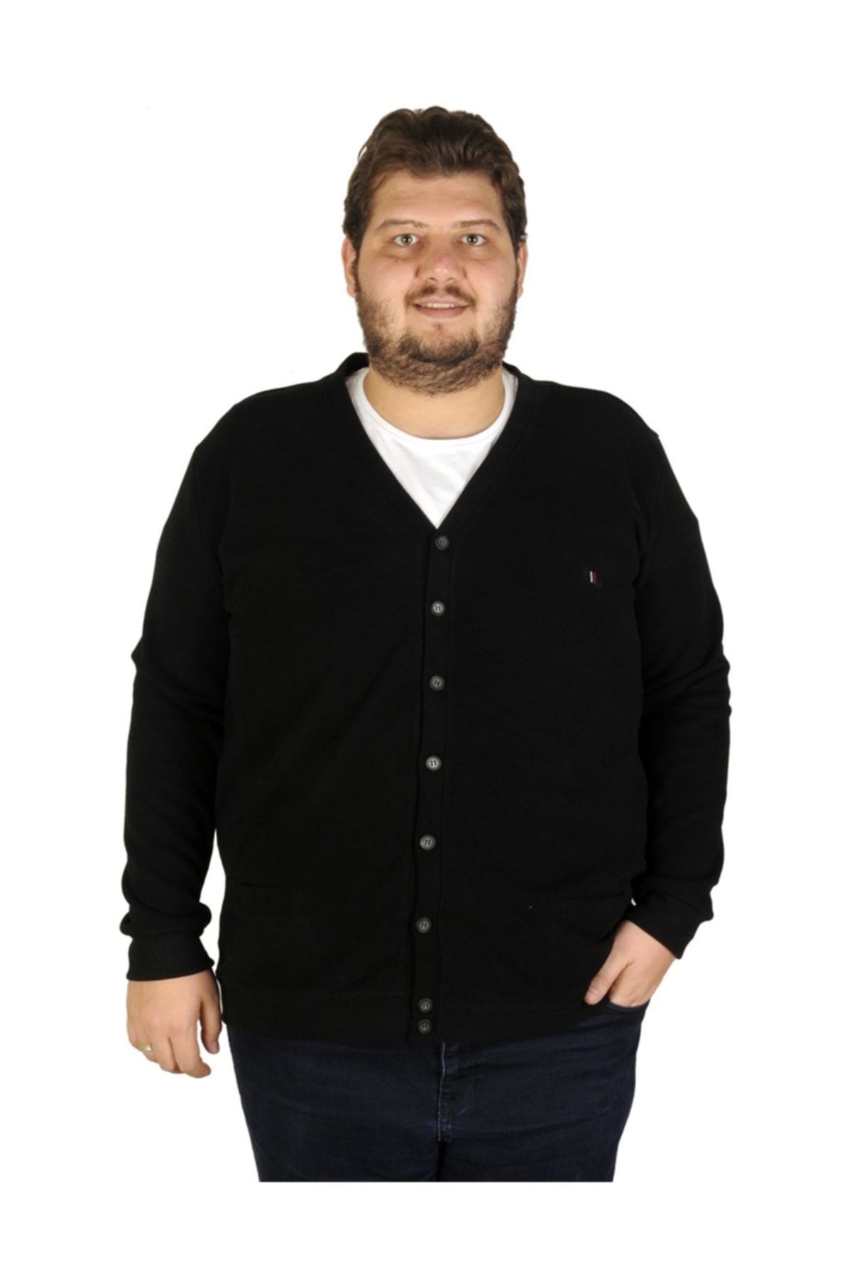 ModeXL Buyuk Beden Erkek Hırka Selanik Düğmeli 19522 Siyah