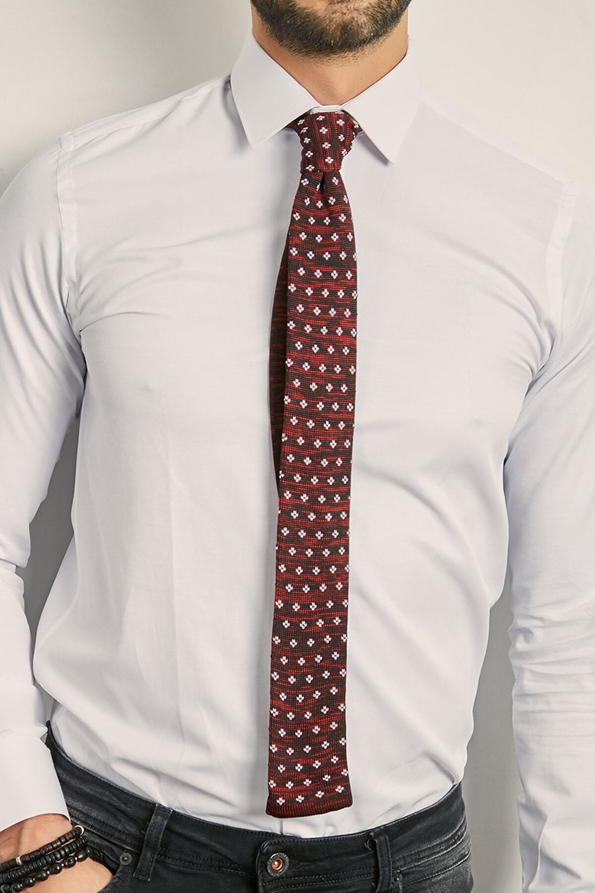 Sateen Men Erkek Bordo Desenli Örme Kravat