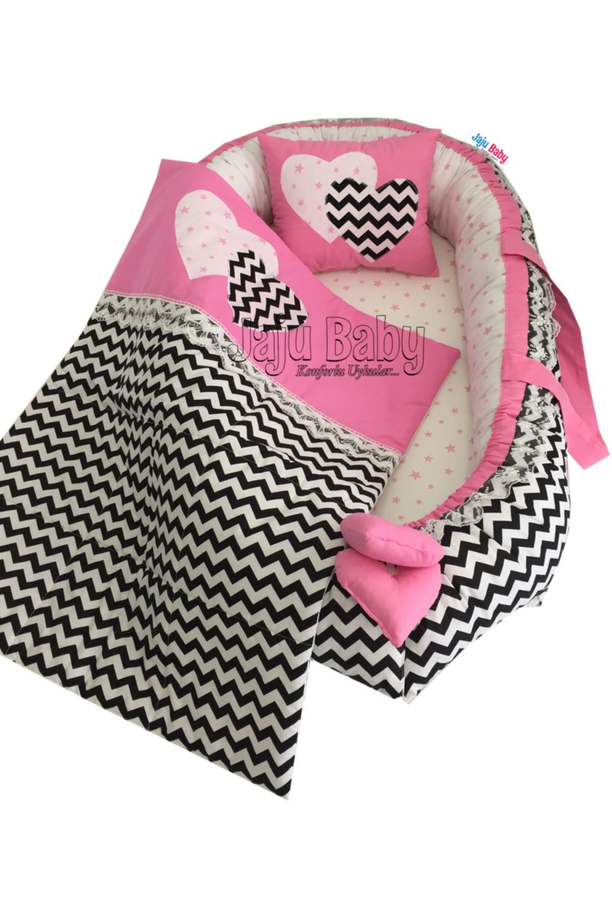 Jaju Baby Zikzaklı Babynest Lüx Ortopedik 3'lü Set