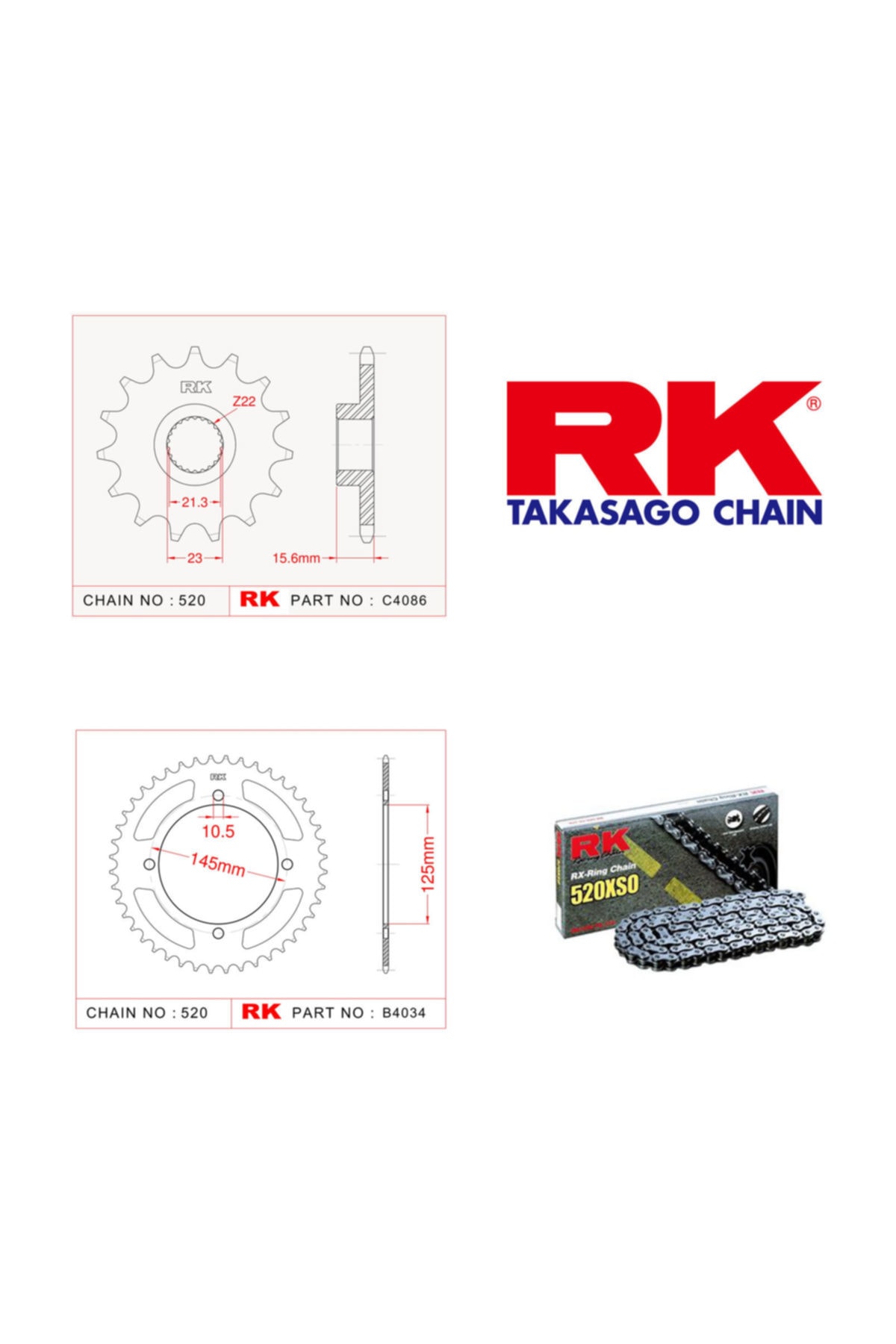 RK Yamaha Xt 600 E  X-ring Zincir Dişli Set 520 Xso-15/45t(1990-2004)