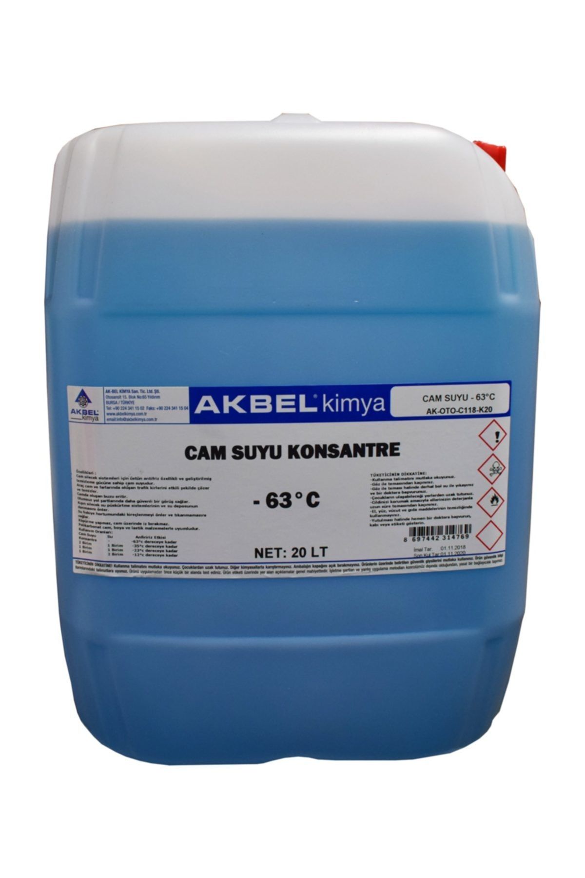 akbel Cam Suyu Antifrizli Konsantre 20 lt - 63°c