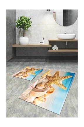 60x90 - 60x60 Dijital Banyo Halısı Klozet Takımı 2li Paspas Seti