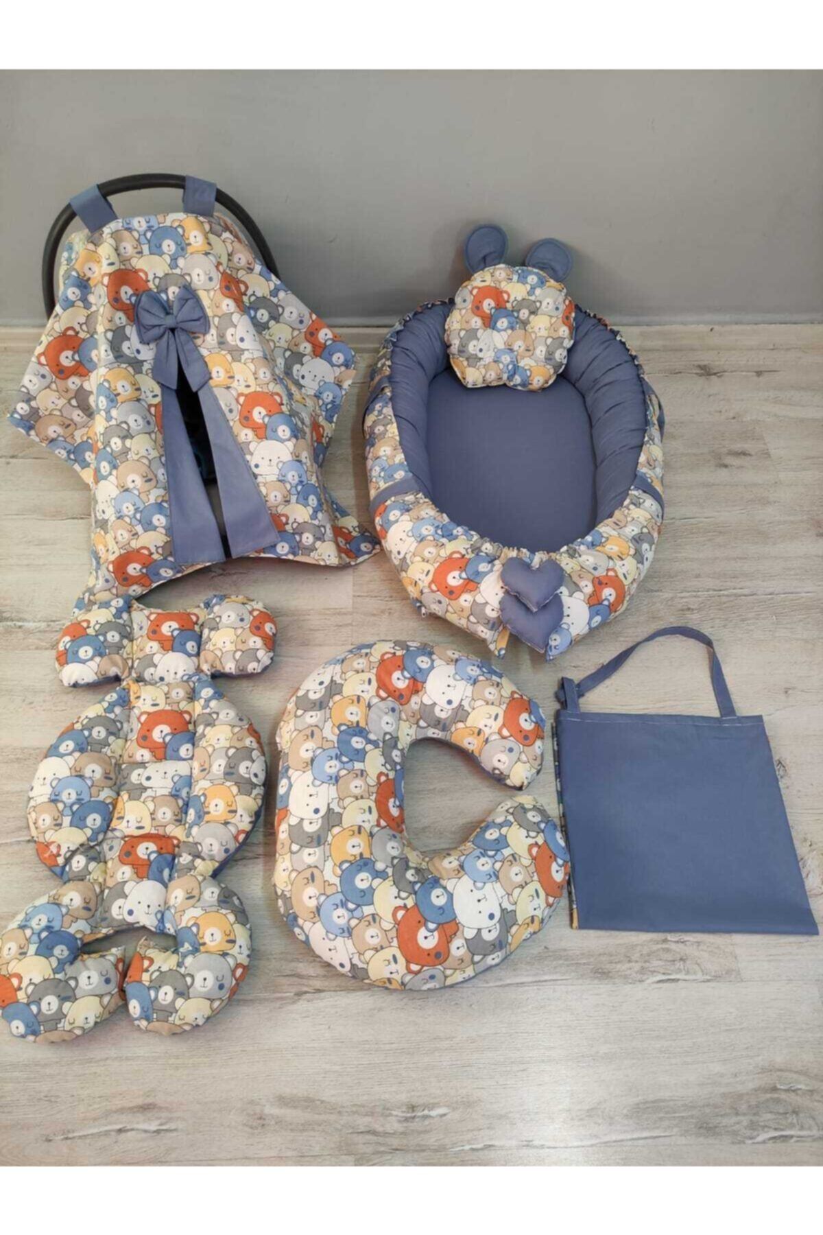 BABYNEST SEPETi Tatlı Ayıcıklar Ve Indigo Mavi Kombin Orijinal Babynest Seti