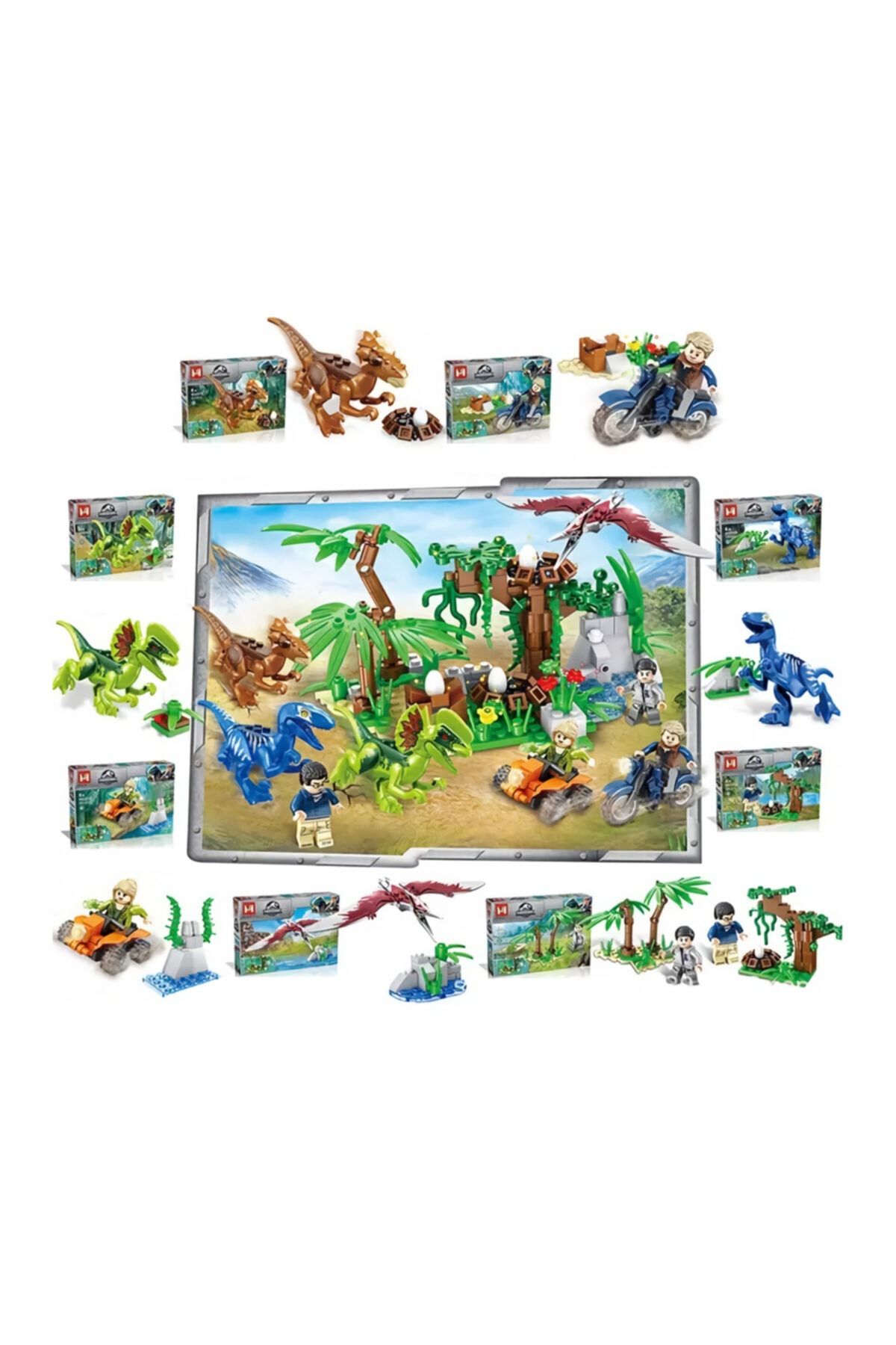 CİMCİME OYUNCAK Co2019 Lego Seti Jurrasic World Jurrassic Park Dinozor Serisi 8 Set Bir Arada