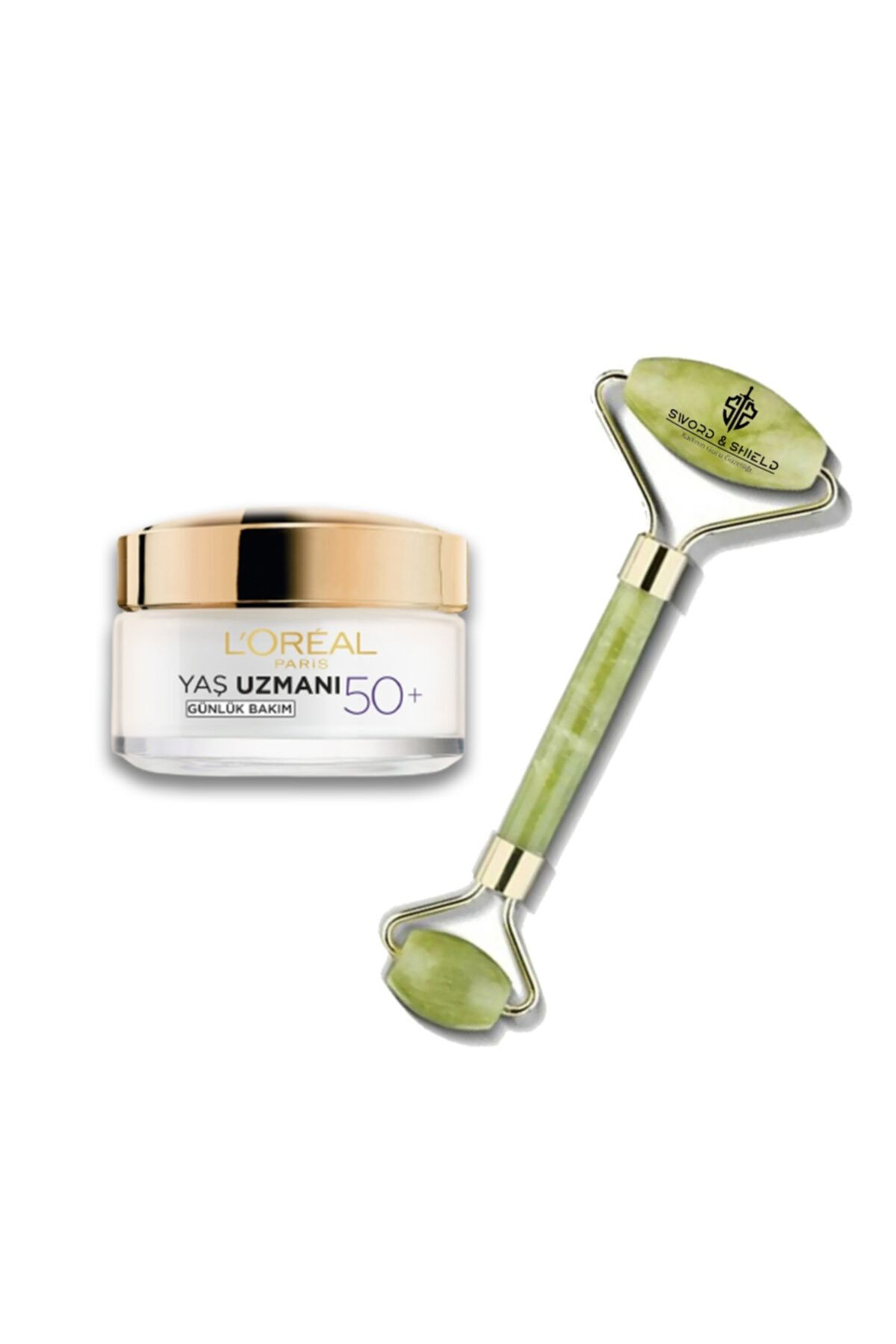 Sword & Shield Yeşim Taşı Masaj Aleti & L'oreal Paris Yaş Uzmanı 50 + Yenileyici Krem