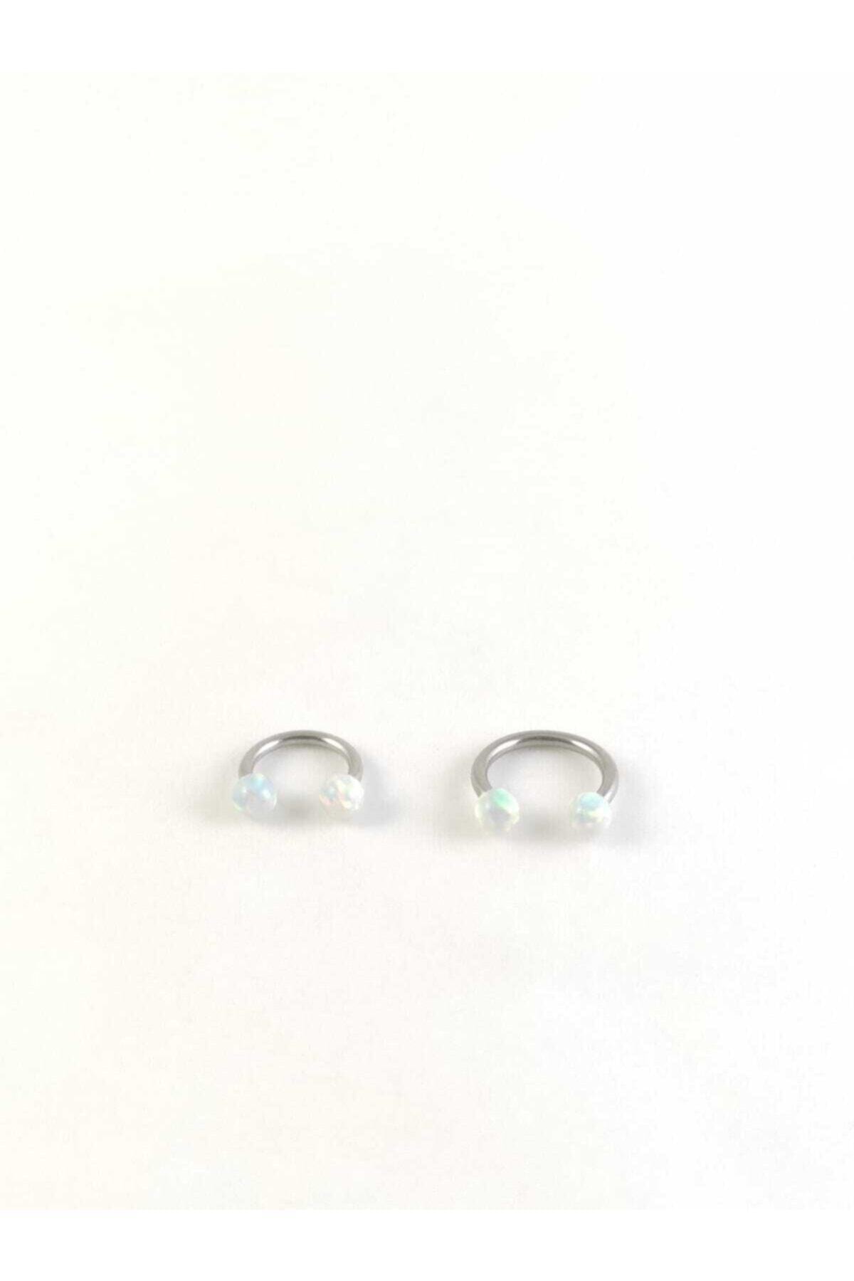 Takıparkxs 316l Cerrahi Çelik 6-8 Mm Opal Taşlı Ikili Septum Piercing Set