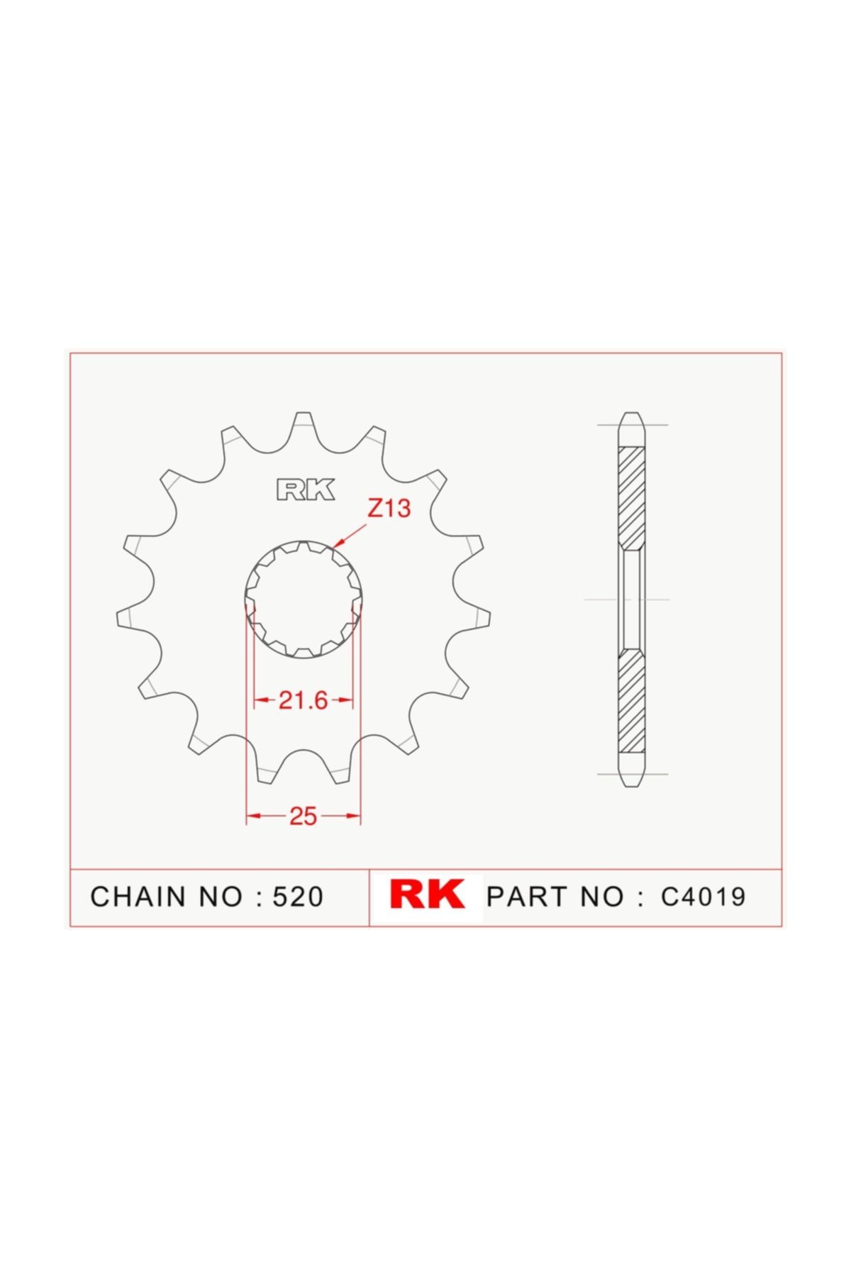 RK Kawasaki W 800  Çelik Ön Dişli C4019-15 (2011-2016)