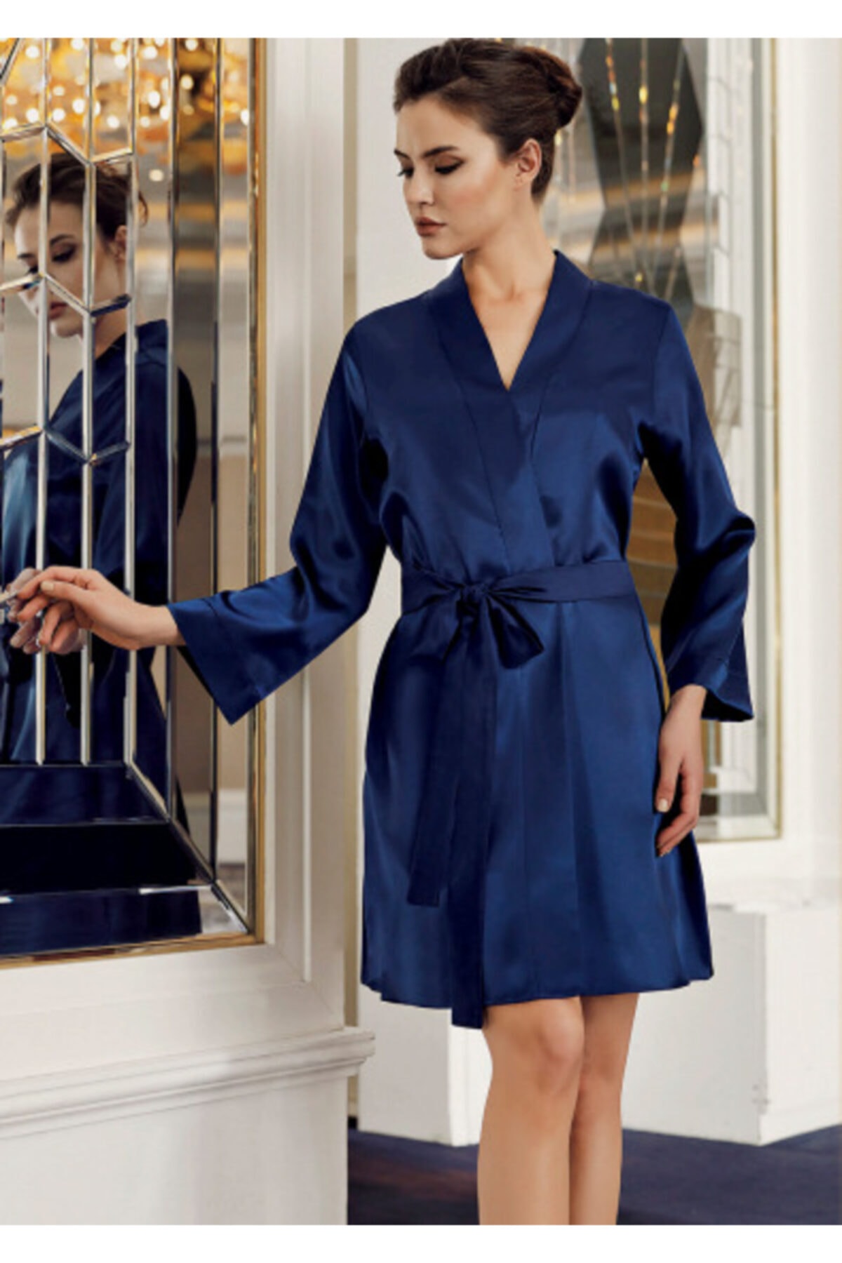 Nil İç Giyim Kadın Lacivert Bride Saten Sabahlık