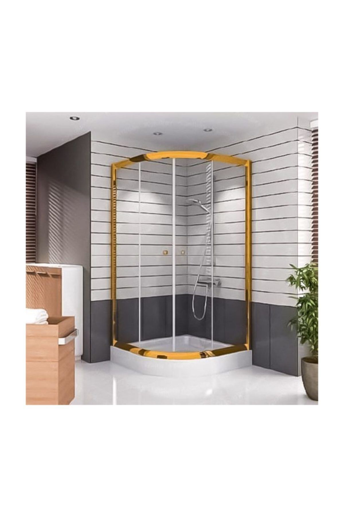 Duşakabincim 120x120 Cm Gold Serisi Altın Sarı Oval Duşakabin Tekne Üzeri