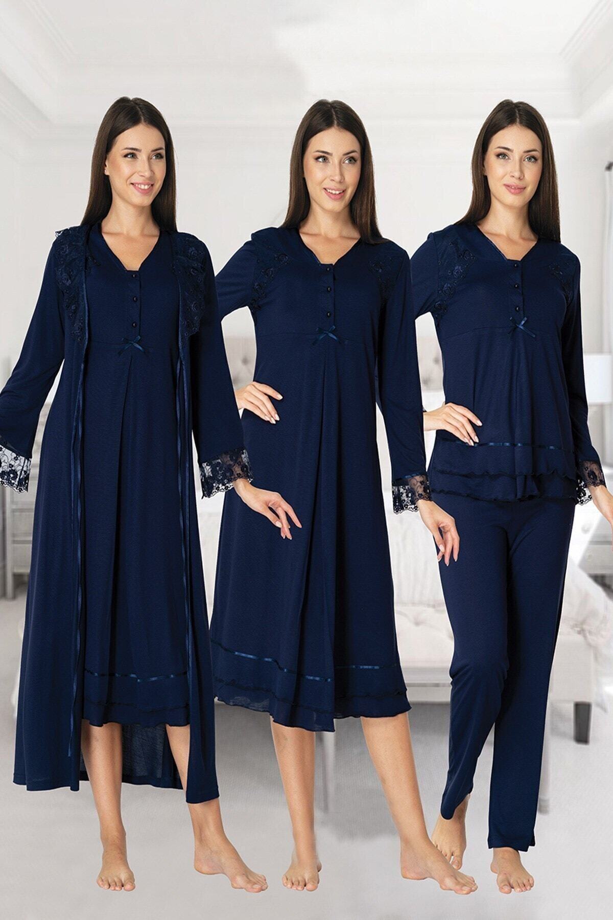 lohusahamile Kadın Lacivert Hamile Lohusa 4lü Set 2426