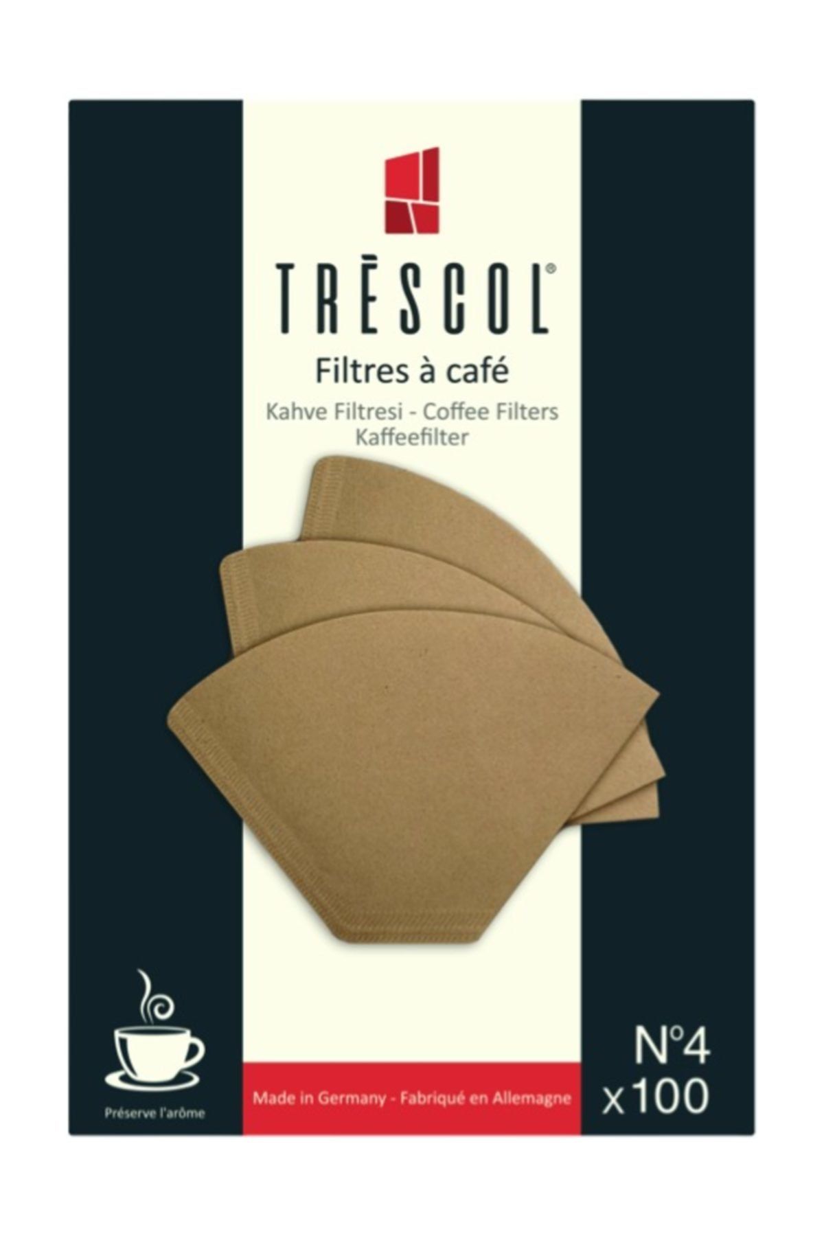 TRESCOL Kahve Filtresi 4 Numara (büyük Boy) 100 'lü Paket (naturel Kağıt)