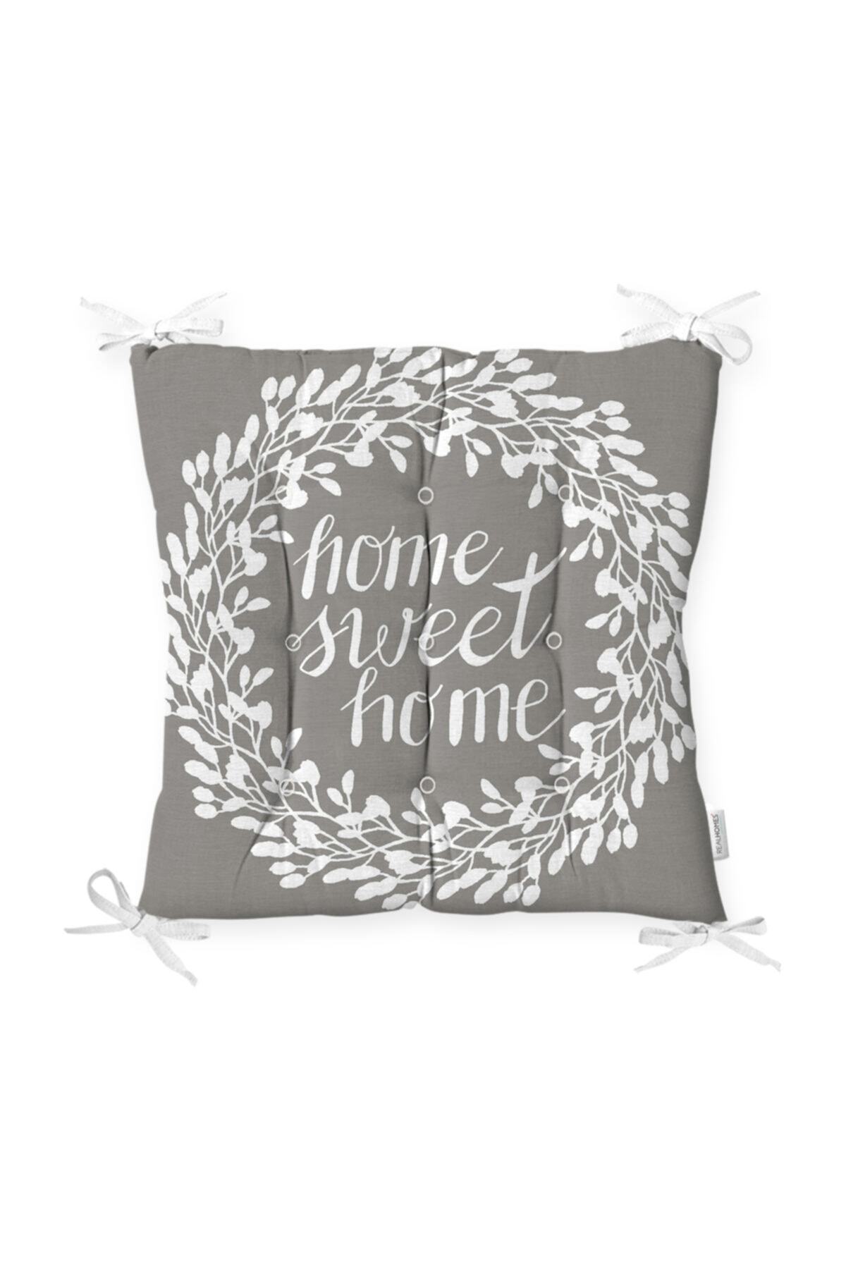 Realhomes Home Sweet Home Dijital Baskılı Pofidik Kare Sandalye Minderi
