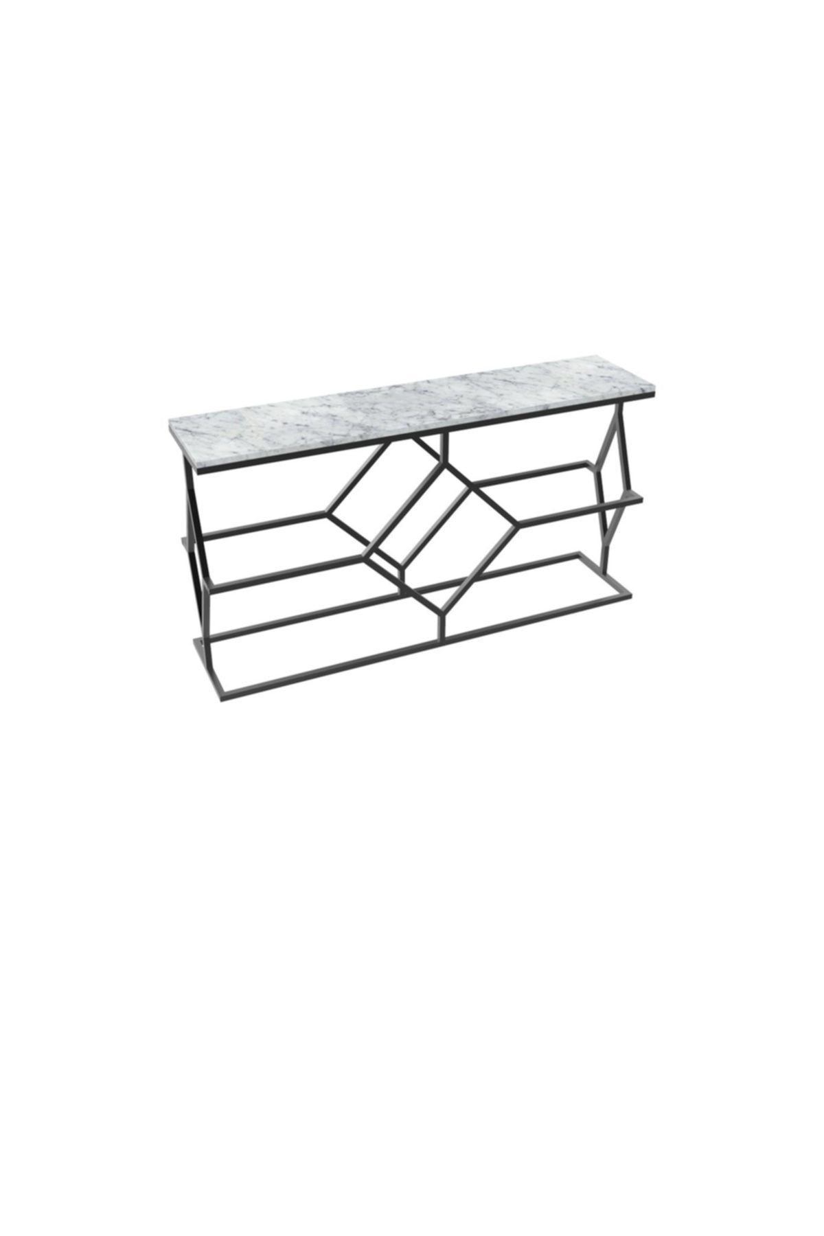 MAKSA Fenisia 150cm Carrara White Metal Üzeri Mat Siyah Statik Boyalı Konsol