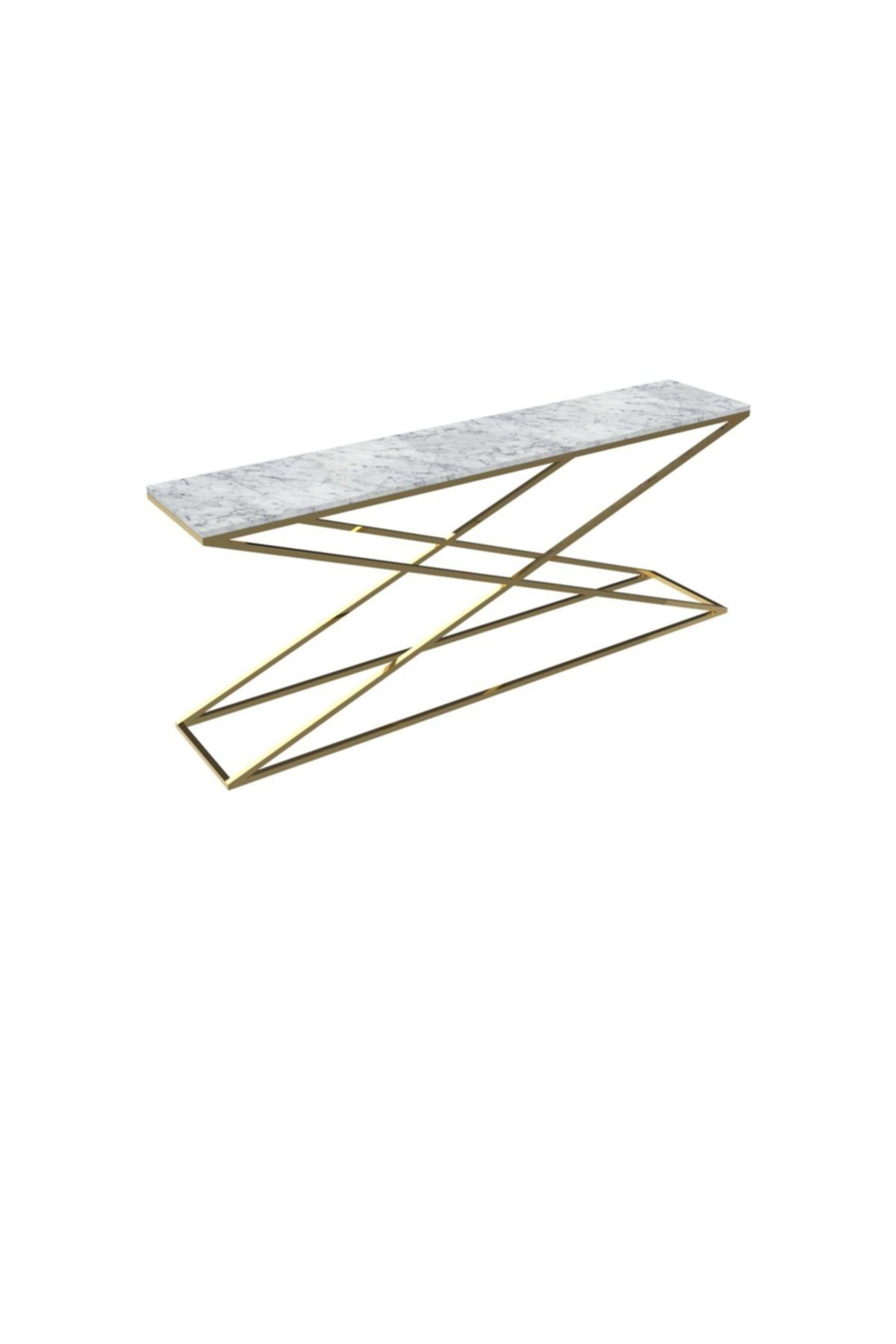 MAKSA Aida 200cm Carrara White Parlak Paslanmaz Titanyum Gold Konsol