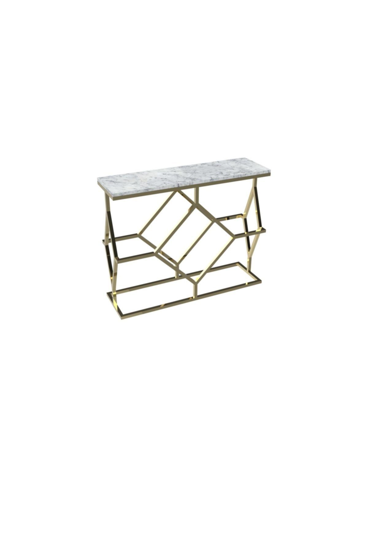 MAKSA Fenisia 100cm Carrara White Parlak Pirinç Konsol