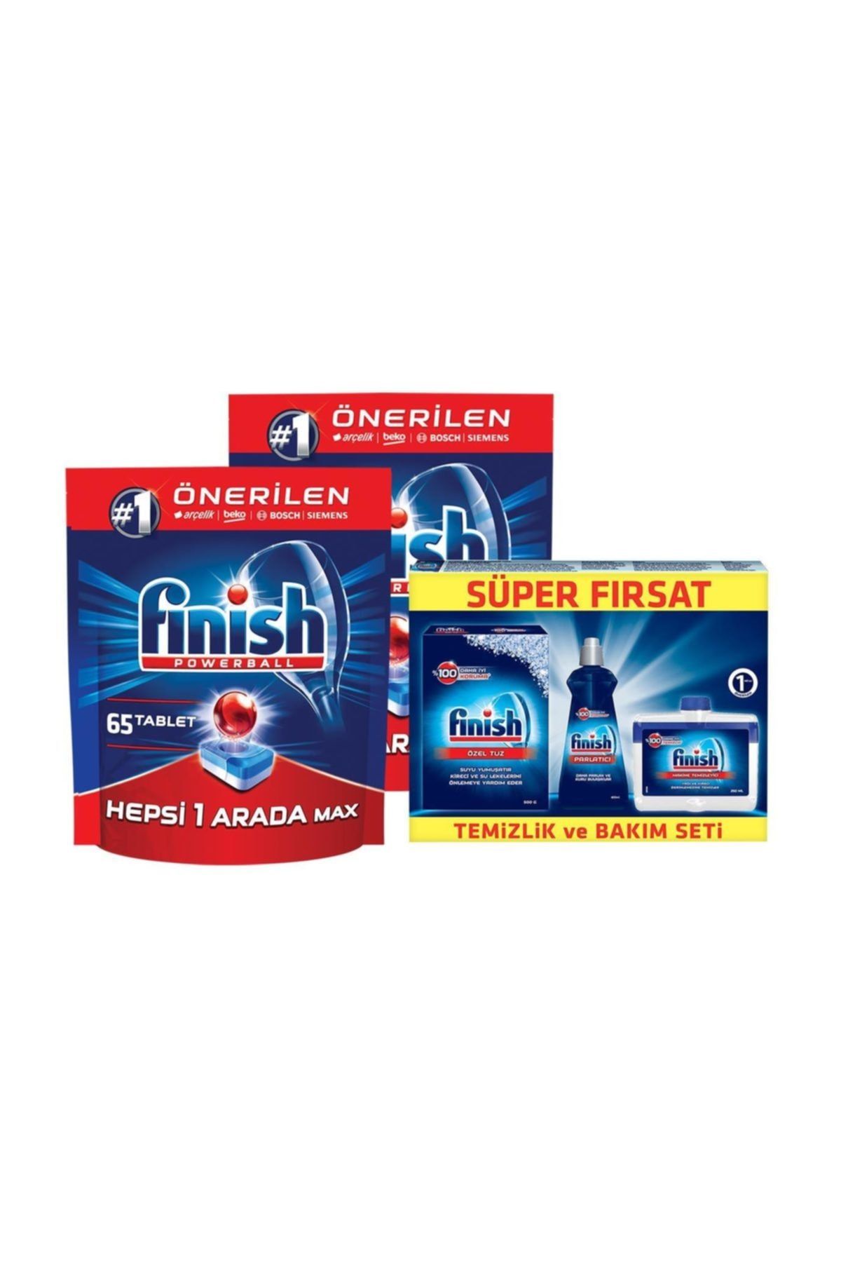 Finish Hepsi Bir Arada 130 Tablet Bulaşık Makinesi Deterjanı (65x2) +  Temizlik Ve Bakım Seti