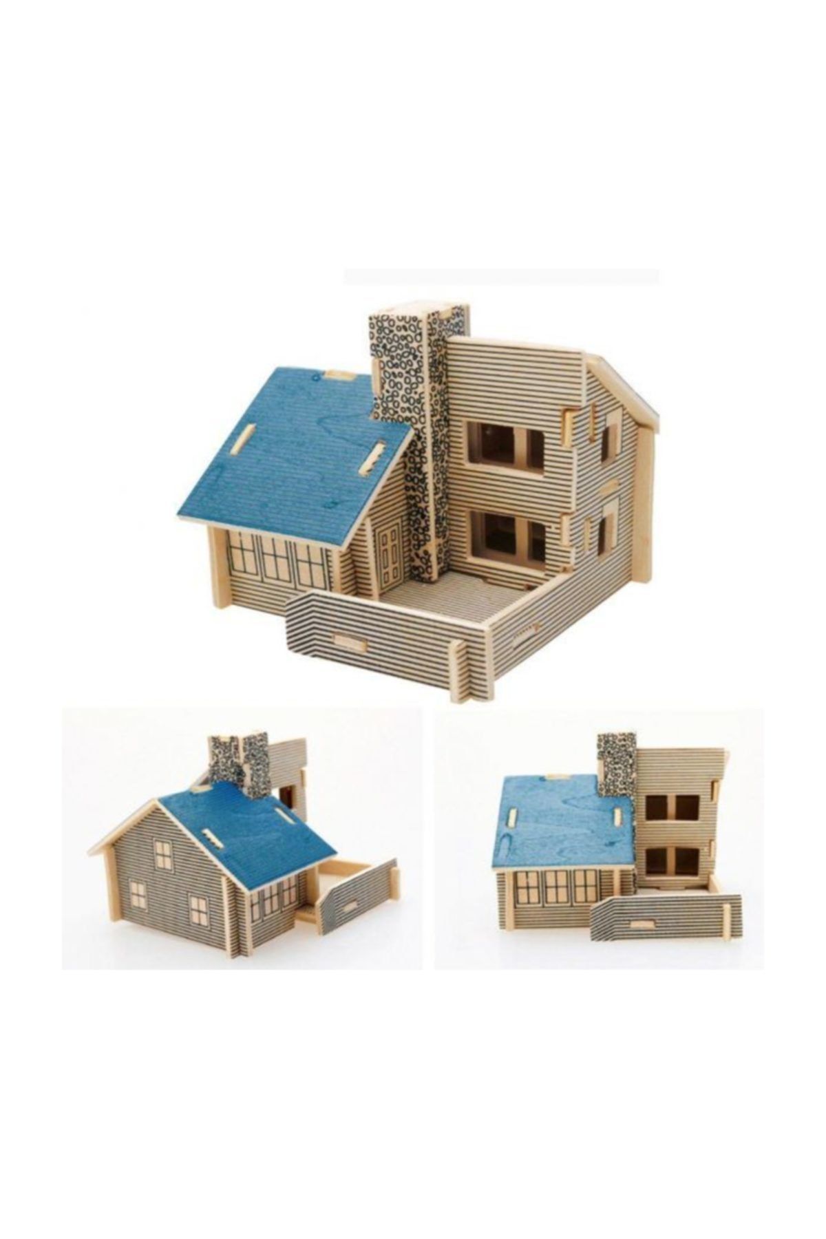 Pi İthalat 3d Ahşap Puzzle - Mavi Ev