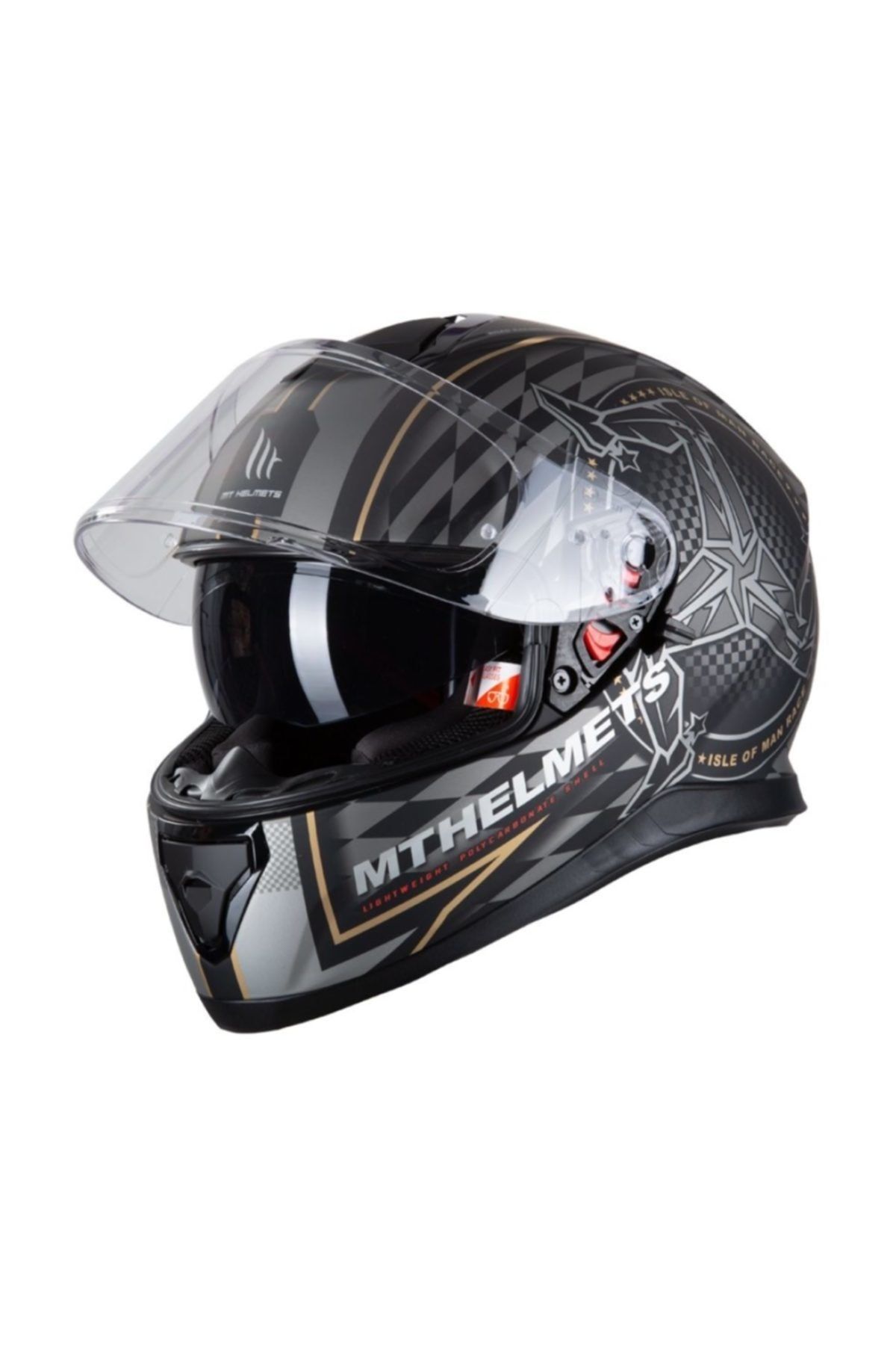 MT Kask  Thunder 3 Isle Of Man Matt Black Gold Güneş Vizörlü.