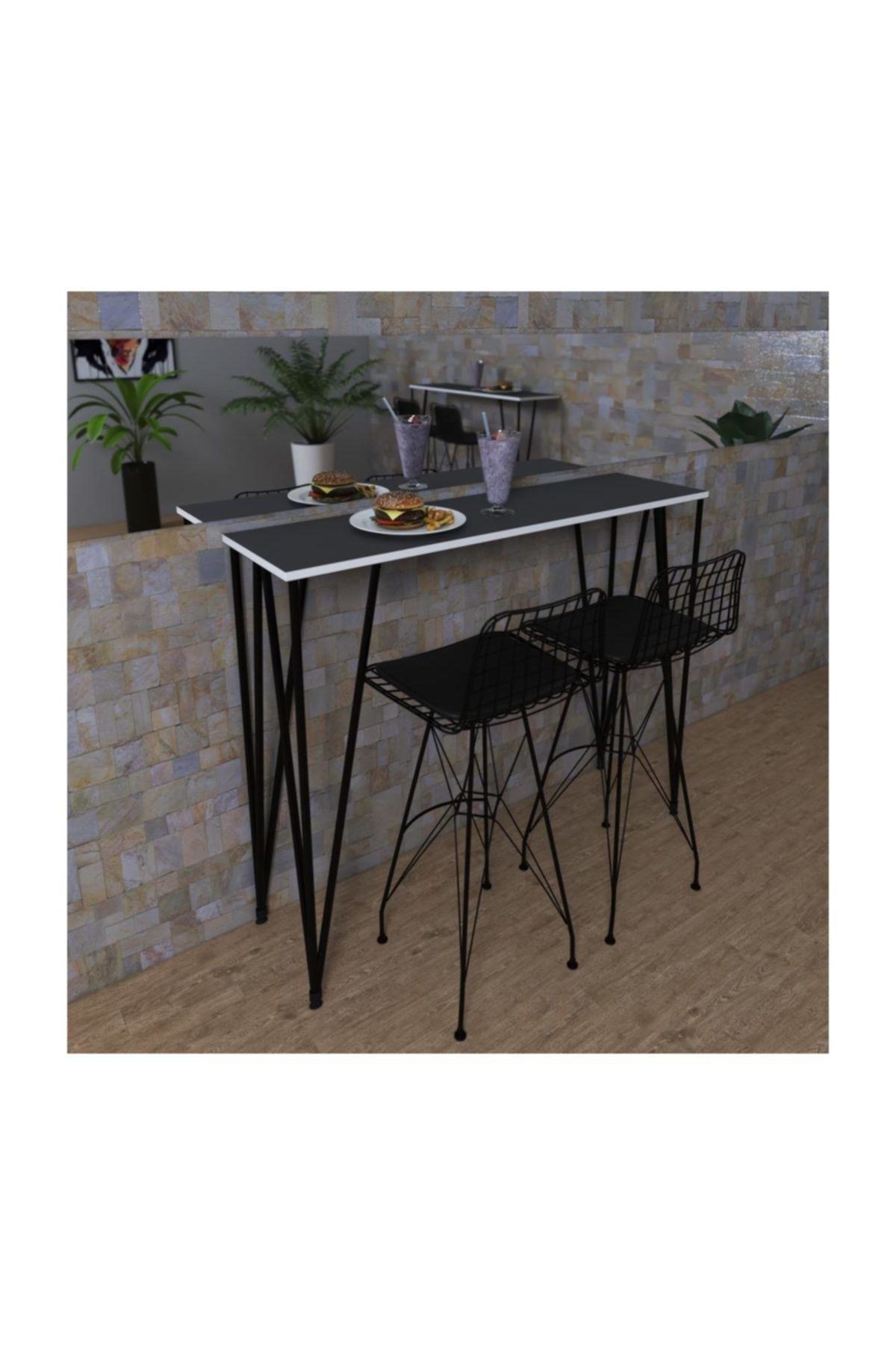Kenzlife Knsz Bar Masa Sandalye Takımı Zel Grisyh 100*040 2 Sandalye Syhsyh