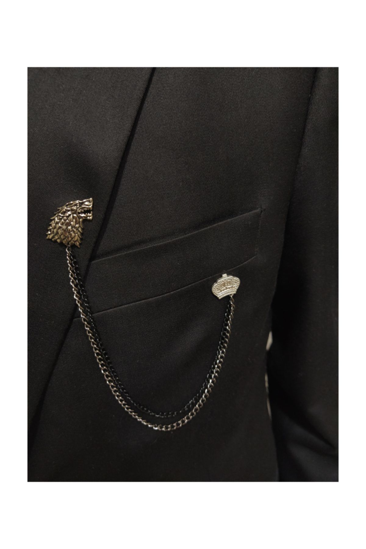 Elegante Cravatte Kurt Figürlü Zincirli Ceket Yaka Iğnesi