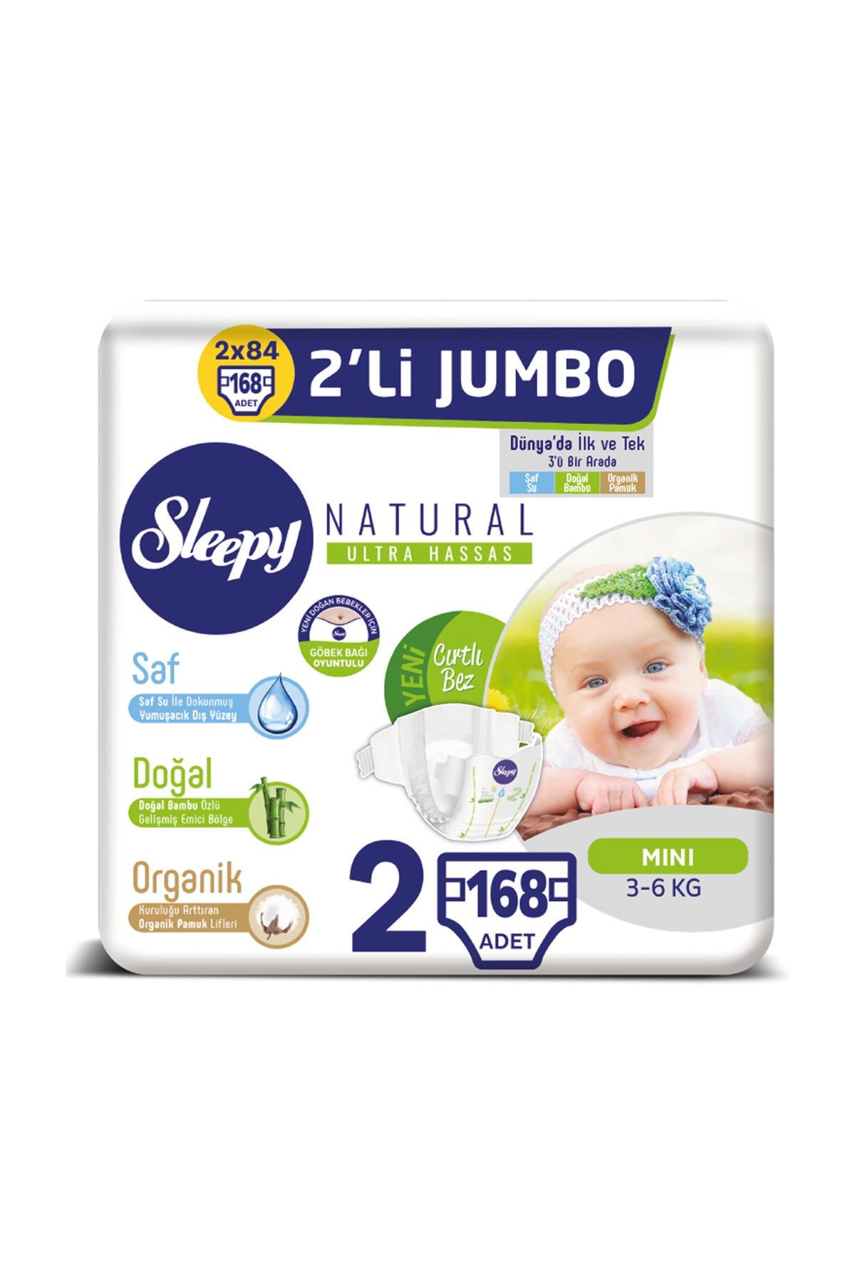 sleepy natural bebek bezi 2 beden mini 2x2 li jumbo 168 adet fiyati yorumlari trendyol