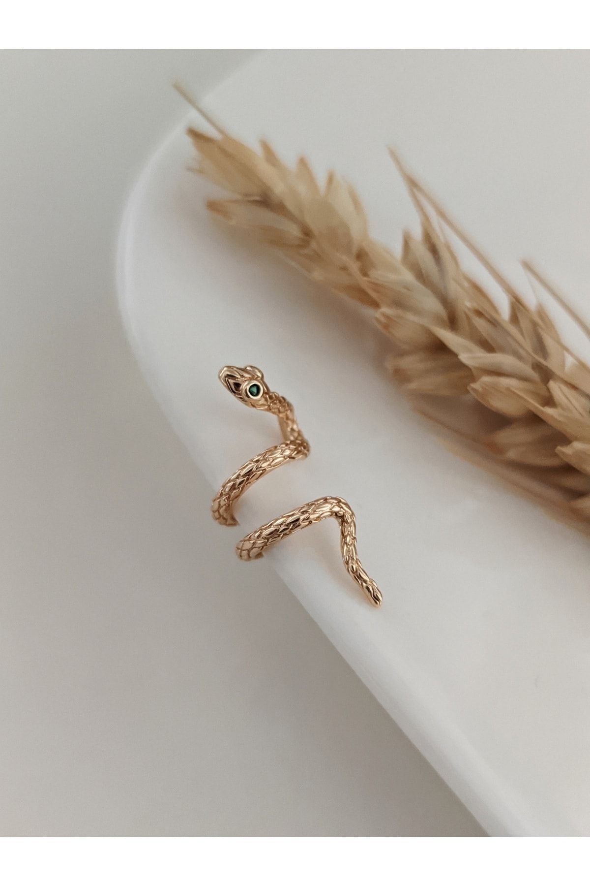 SU PERİSİ TAKI BİJUTERİ Kadın Gold Yeşil Gözlü Yılan Earcuff Kıkırdak Küpe