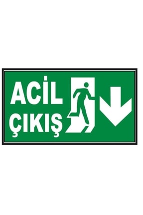 5 Adet Fosforlu Acil Çıkış Levhası - Fotolümenli - Aşağı Yön Image 0