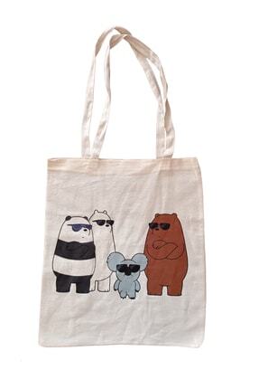 Baskılı Ham Bez Çanta 3 Yakın Dost Panda Image 0