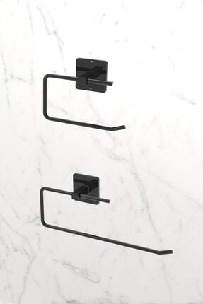 Yapışkanlı Siyah Rulo Havluluk Peçetelik Wc Kağıtlık Banyo Mutfak Pratik 2'li Set Image 0