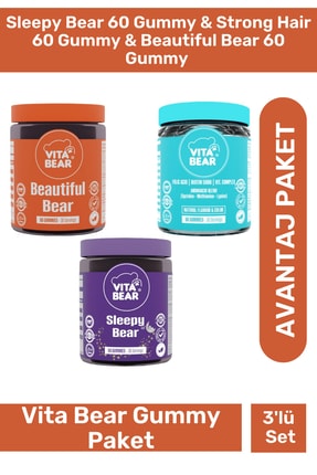 Sleepy Bear 60 Gummy & Strong Hair 60 Gummy & Beautiful Bear 60 Gummy - 3'lü Vita Bear Gummy Paket Image 0