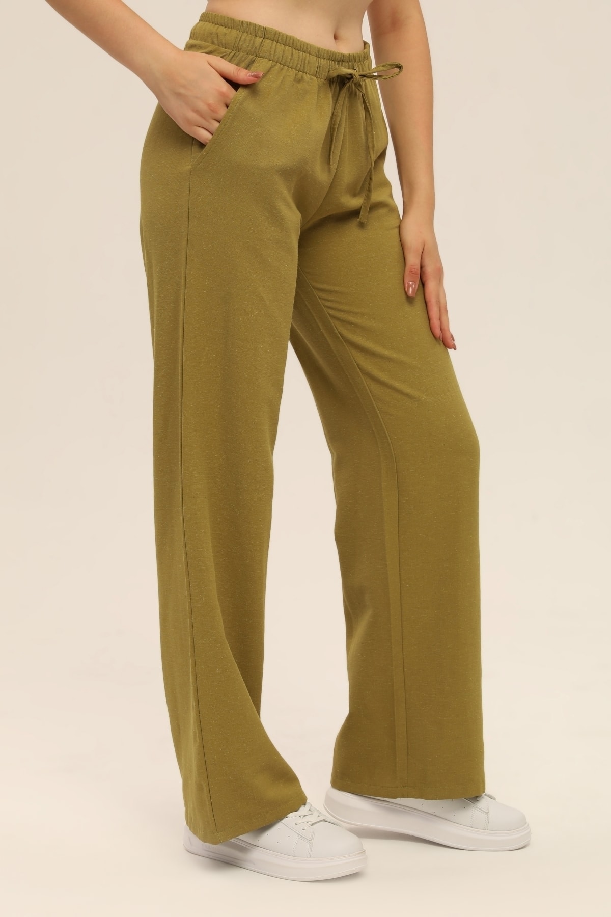 شلوار کتانی سبز زیتونی مخلوط شلوار گشاد