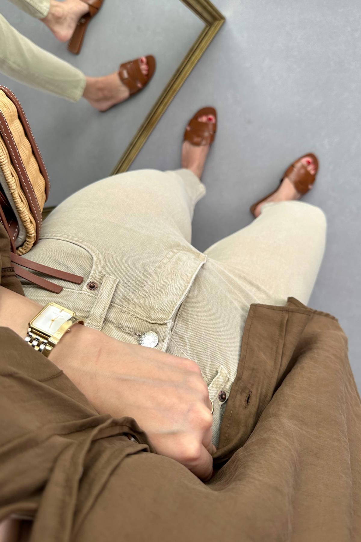 مونا بژ جین مام استایل Women Boyfriend فاق بلند جین Lycra