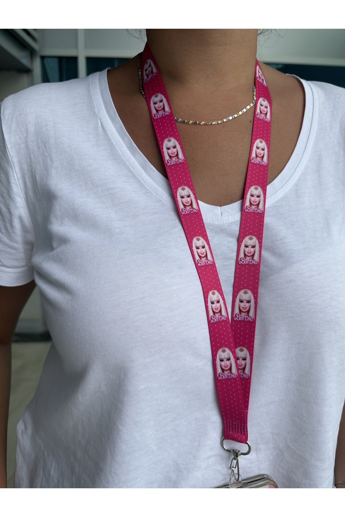 ByVuccia Barbie Illustrated Pink Color Keychain Name Badge Neck
