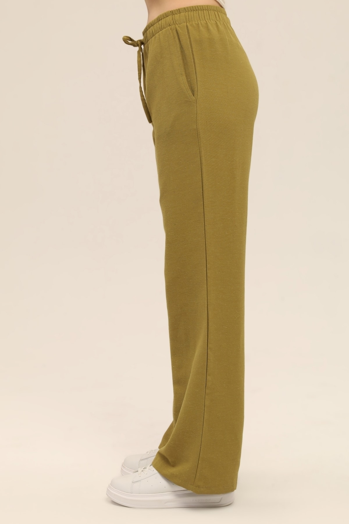 شلوار کتانی سبز زیتونی مخلوط شلوار گشاد