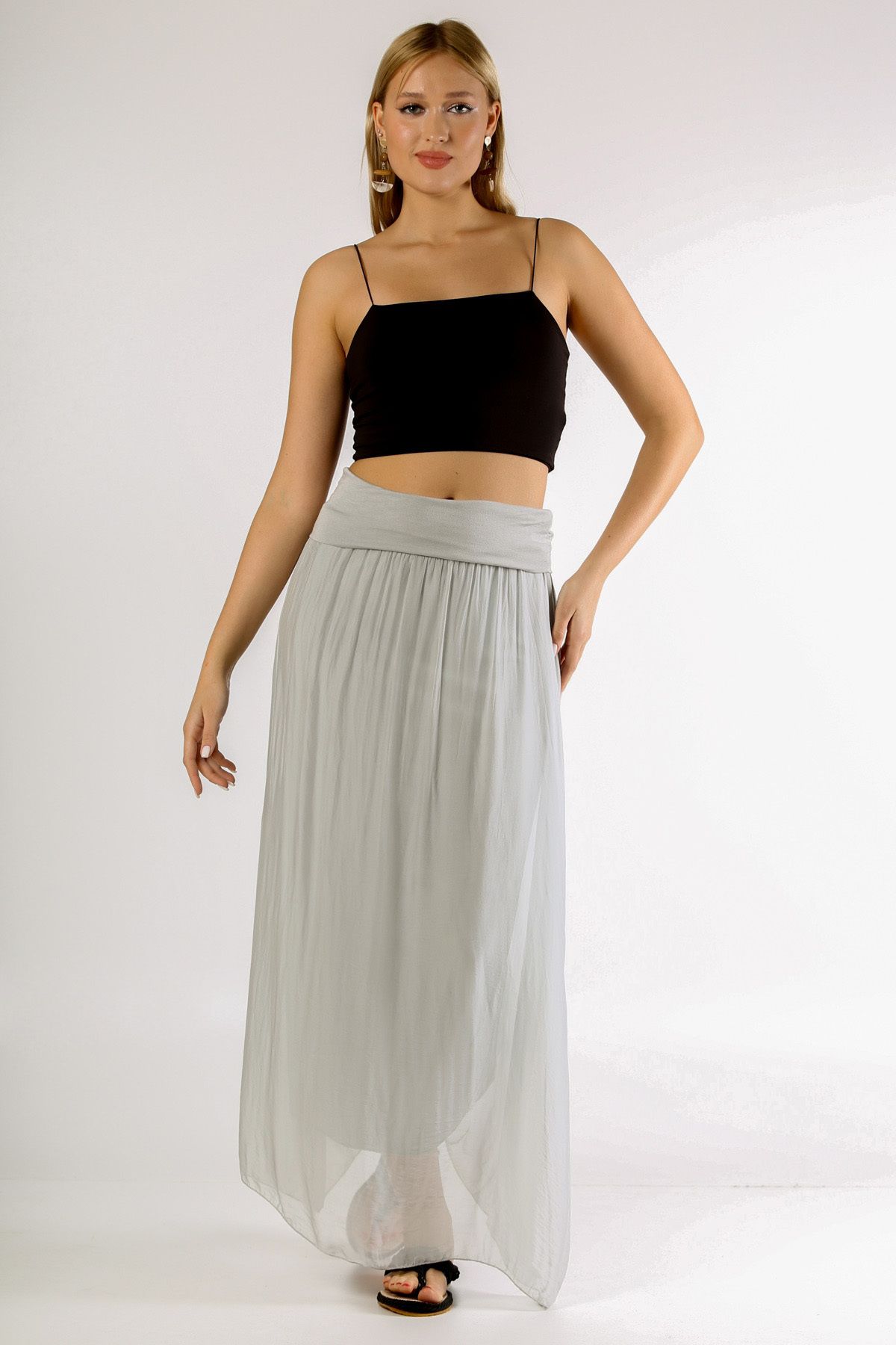 Elastic waist chiffon deals maxi skirt