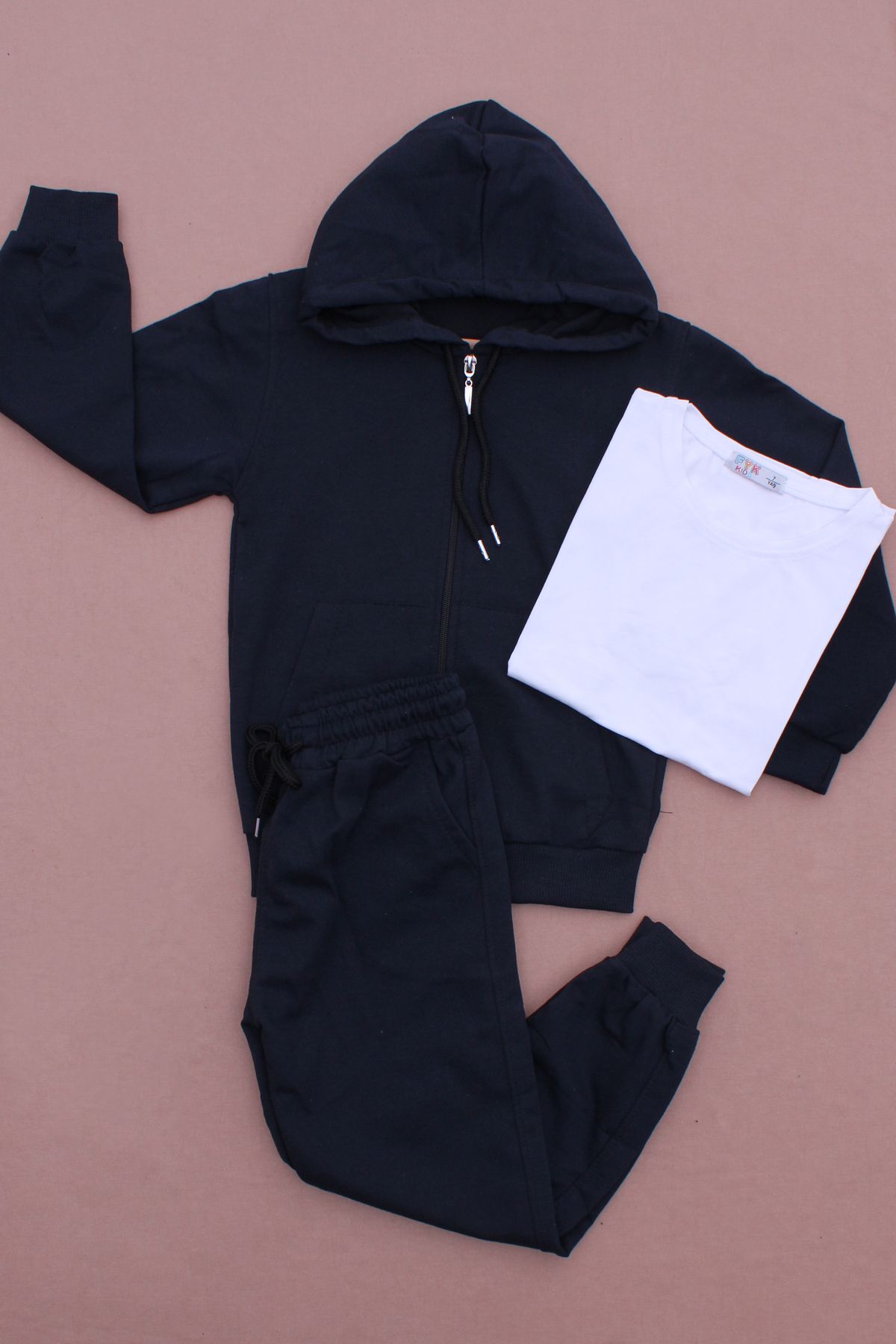 FYK COLLECT ON ZIPPERED TRACKSUIT BASIC PLAIN T SHIRT BOYS