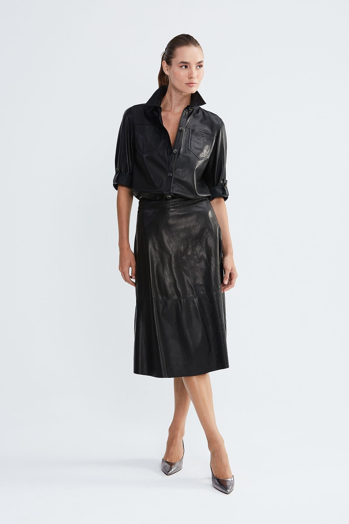 Valmenti Women s Black Genuine Leather Leather Skirt Leather Skirt