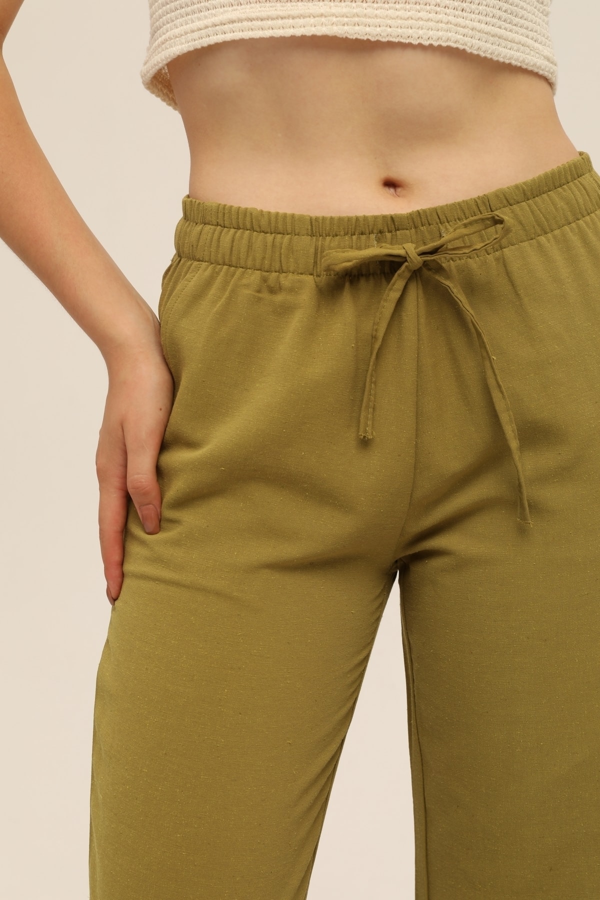 شلوار کتانی سبز زیتونی مخلوط شلوار گشاد