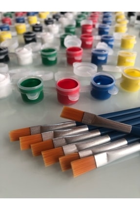 Akrilik Boya 6 Farklı Ana Renk (3'er ml Haznede) + Özel Akrilik Boya Fırçası (Tüylenmez) Image 1