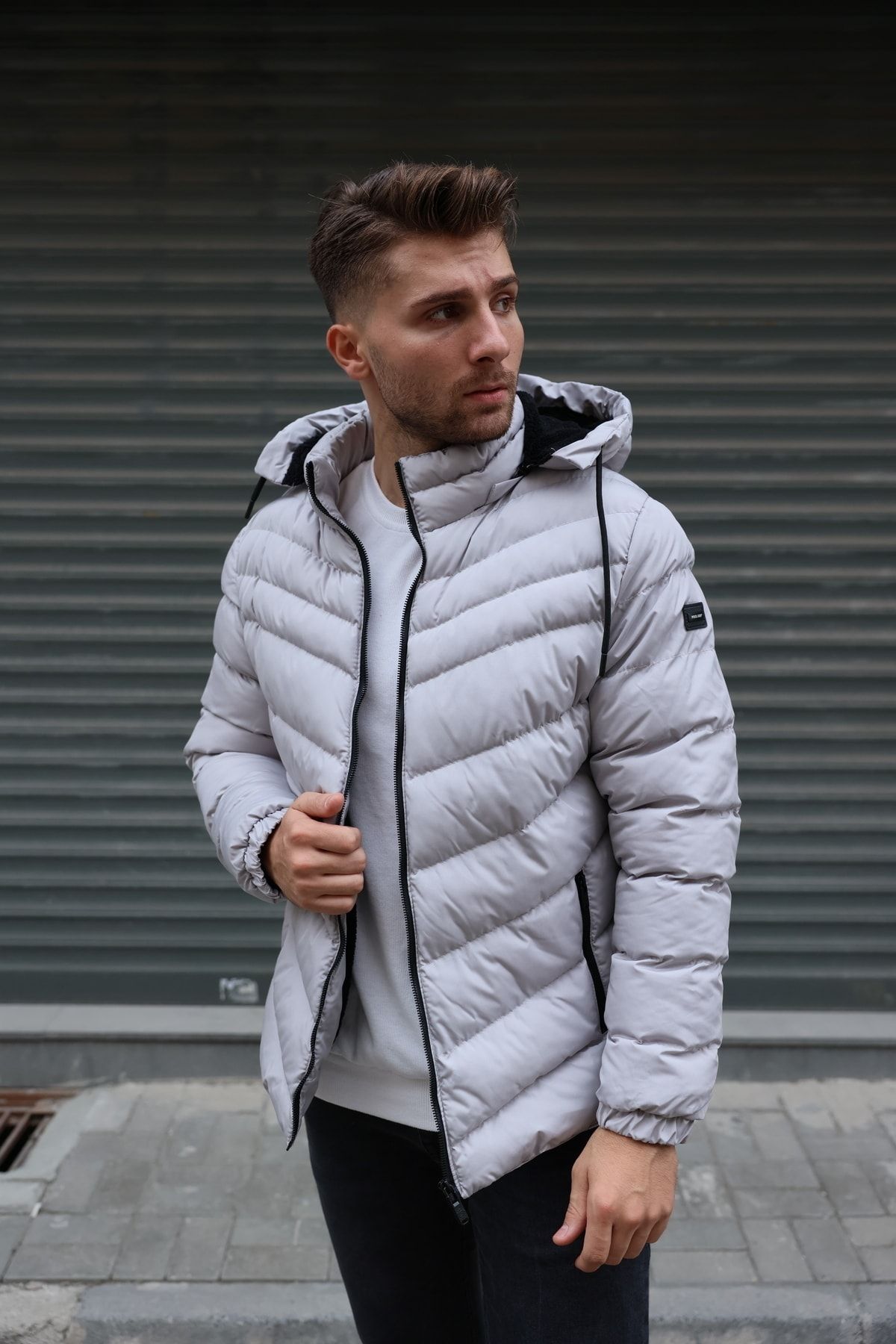 Fur lined top puffer jacket mens