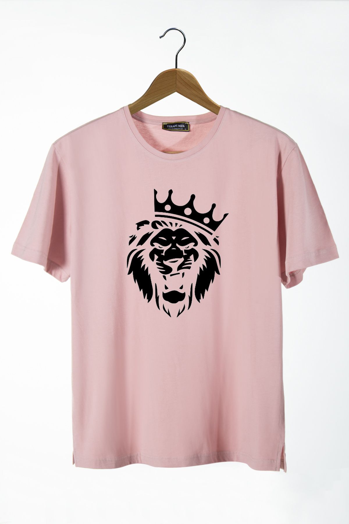 Terapi Men Unisex Pink Lion Printed Crew Neck Oversize Basic