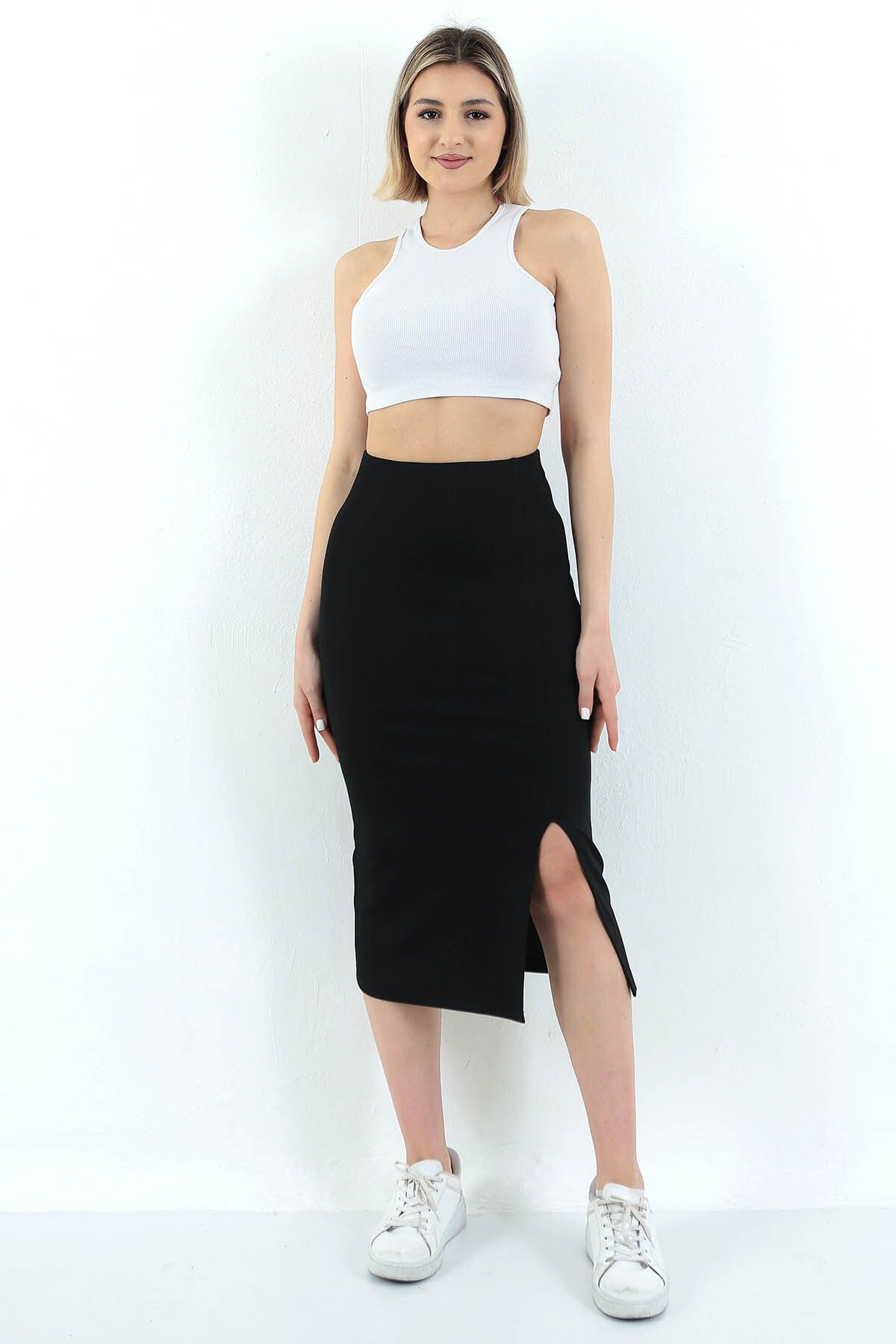 Tight black shop midi skirt