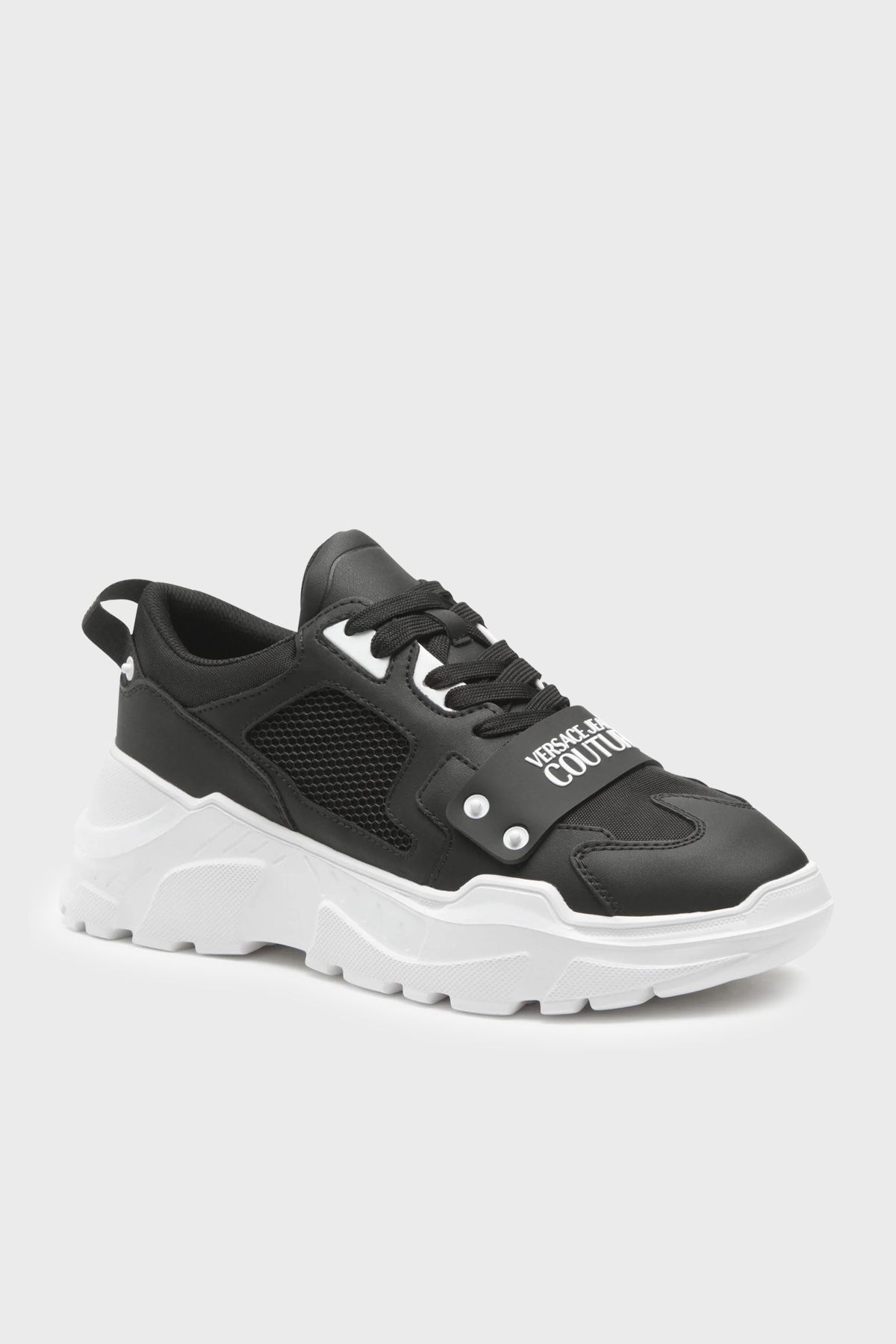 VERSACE JEANS COUTURE Logo Thick Sole Genuine Leather Sneaker