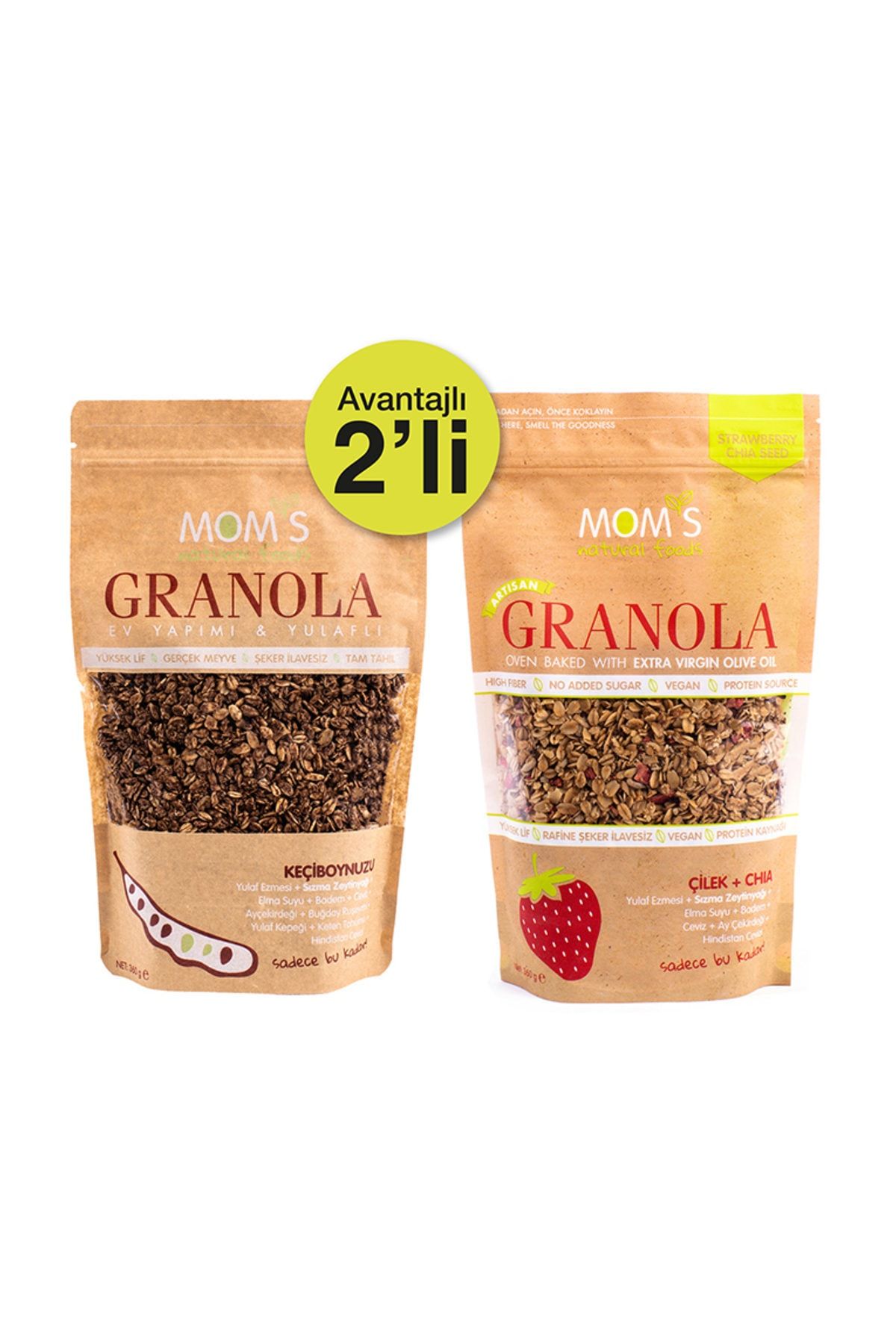 Mom's Natural Foods 2'Lİ GRANOLA - ÇİLEK CHIA 360 gr - KEÇİBOYNUZU 360 gr