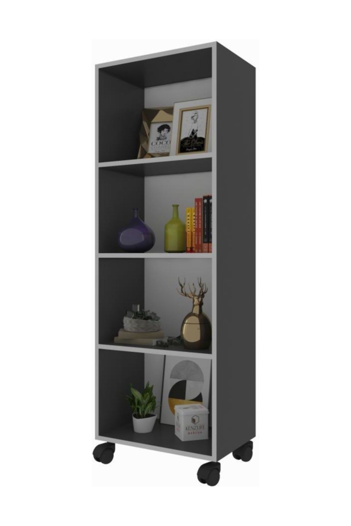 Kenzlife kitaplık beril 148*060*020 gri tekerlekli mutfak dolabı banyo ofis ayakkabılık kiler