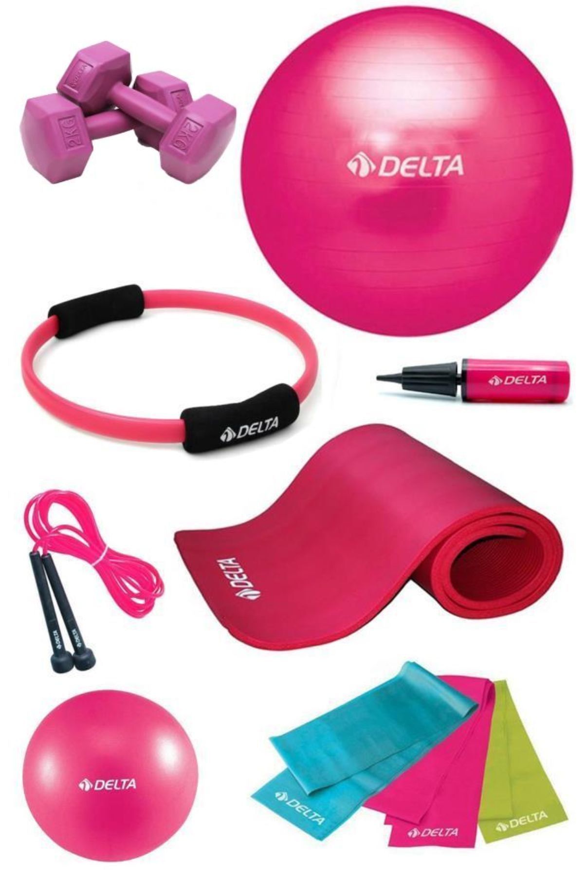Delta Delta PFS 10 mm Minder 55 cm Pilates Topu Çemberi 2kg Dambıl Seti