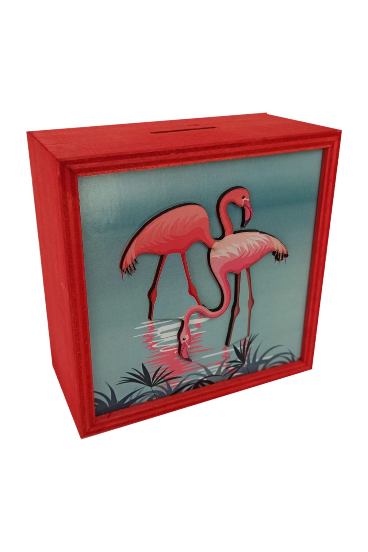 duman hediyelik Flamingo Ahşap Kabartmalı 3d Kumbara