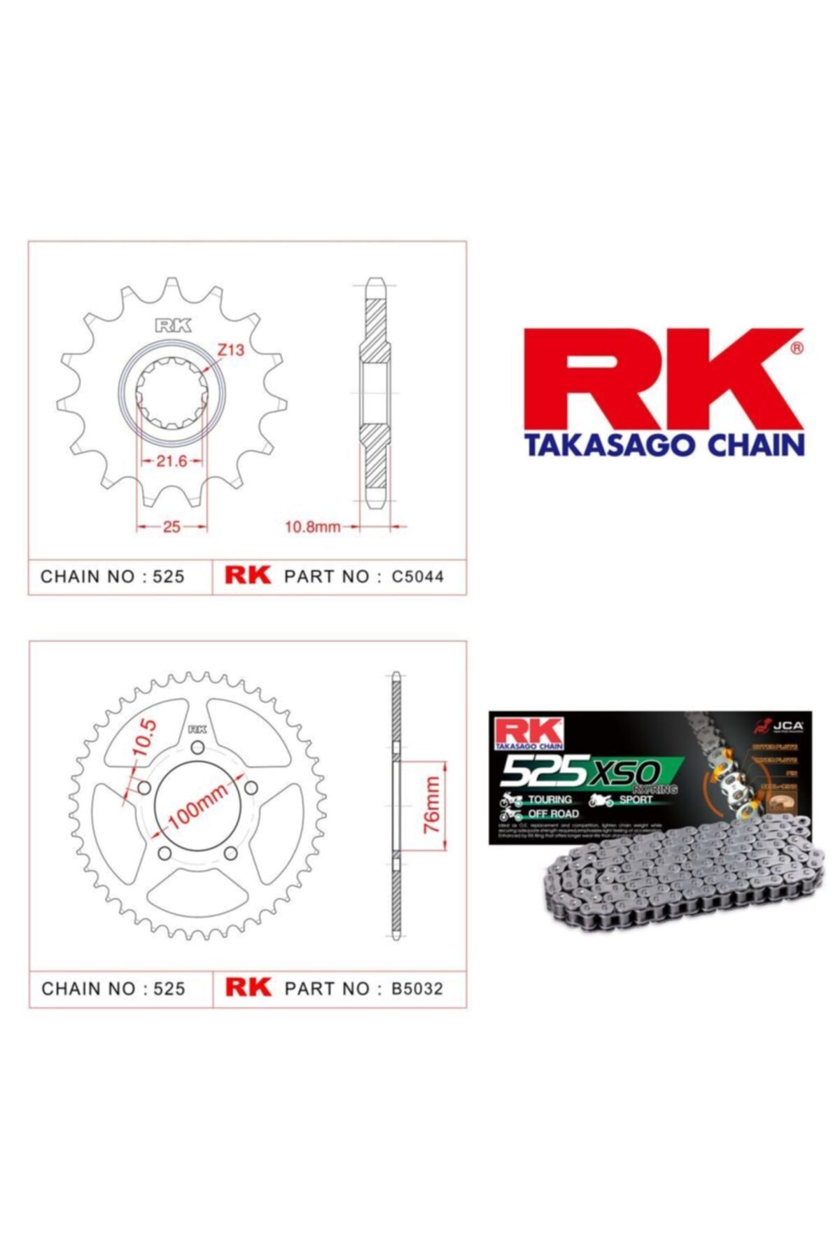 RK Benellı Tnt 250 X-ring Zincir Dişli Set 525 Xso 108 L-14/44t(2015-2020)