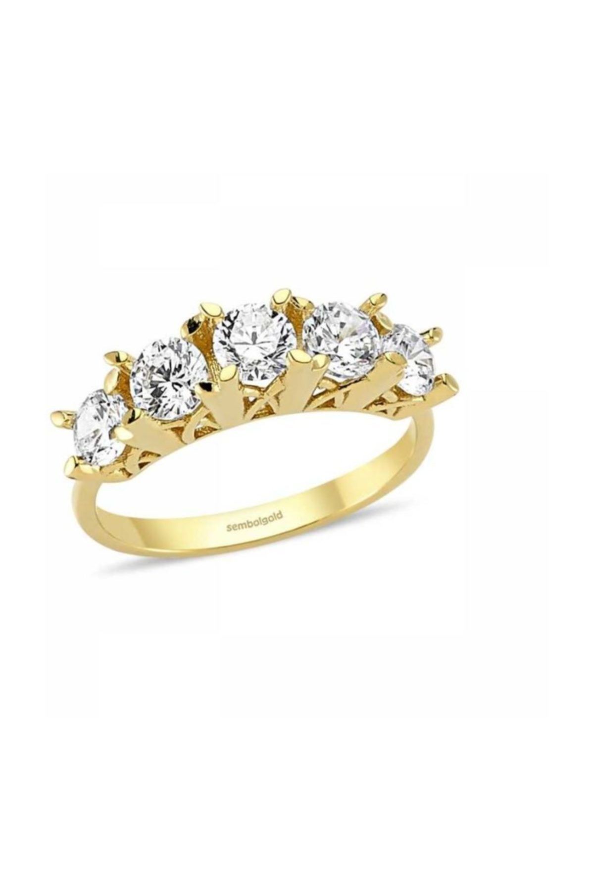 Sembol Gold 8 Ayar 5 Taş Altın Yüzük Zirconia Taşlı