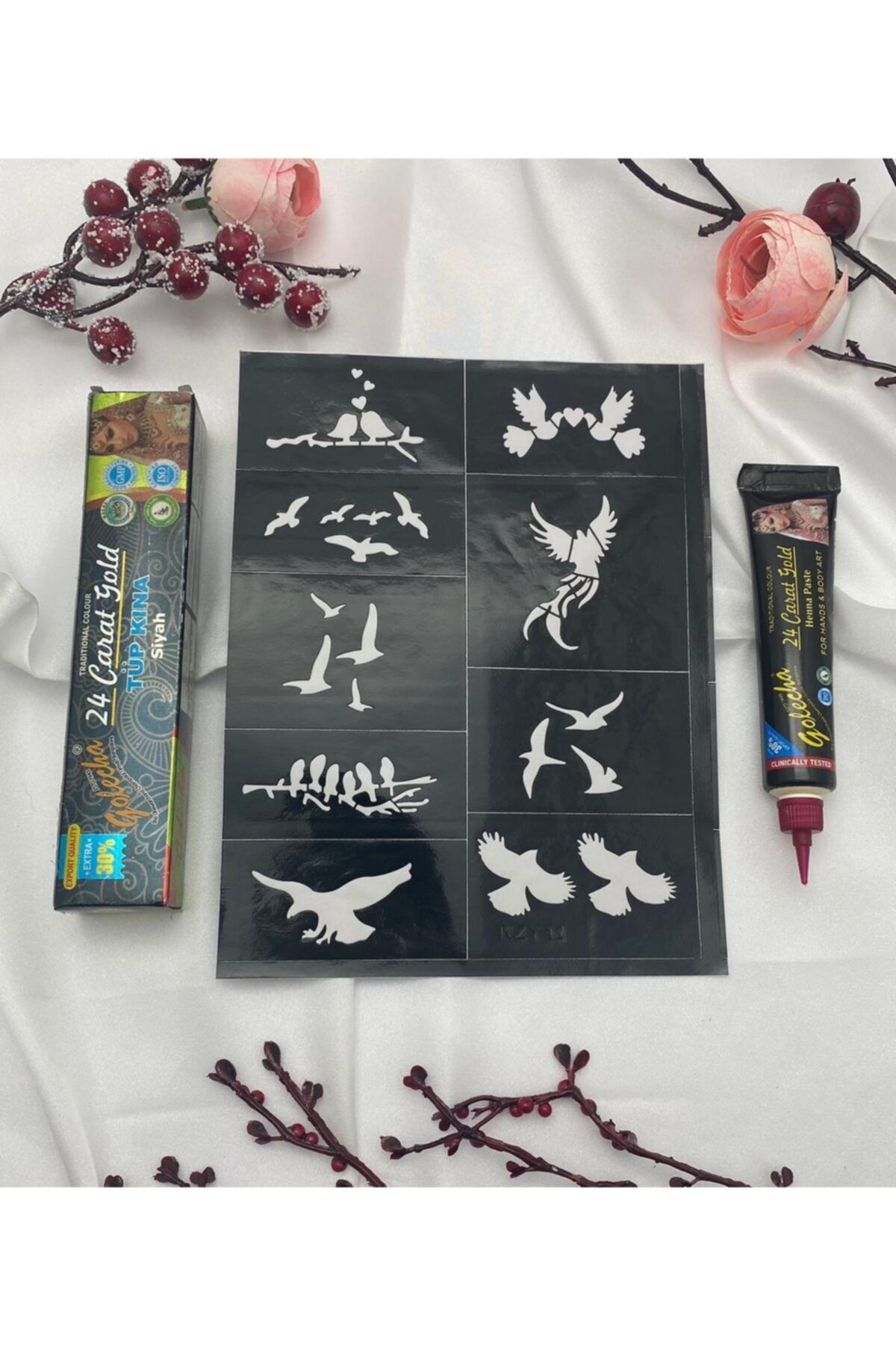 elittrendshop Siyah Golecha Hint Kınası Tüp Kına Kına Kalıbı Tattoo Geçici Dövme Seti